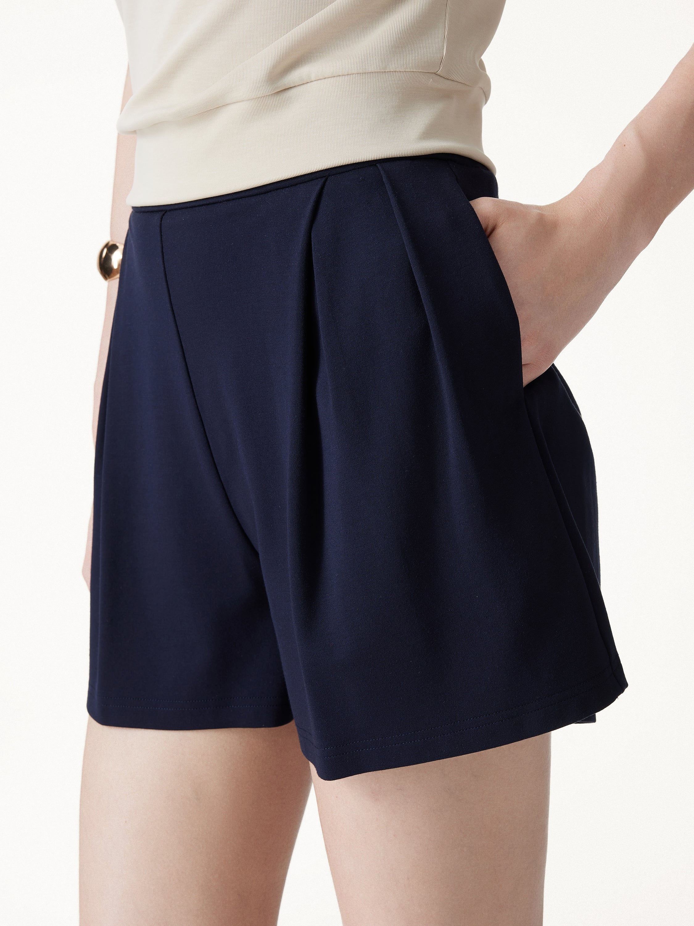 OGLmove Stretch Ponte Pleated Wide Leg Shorts