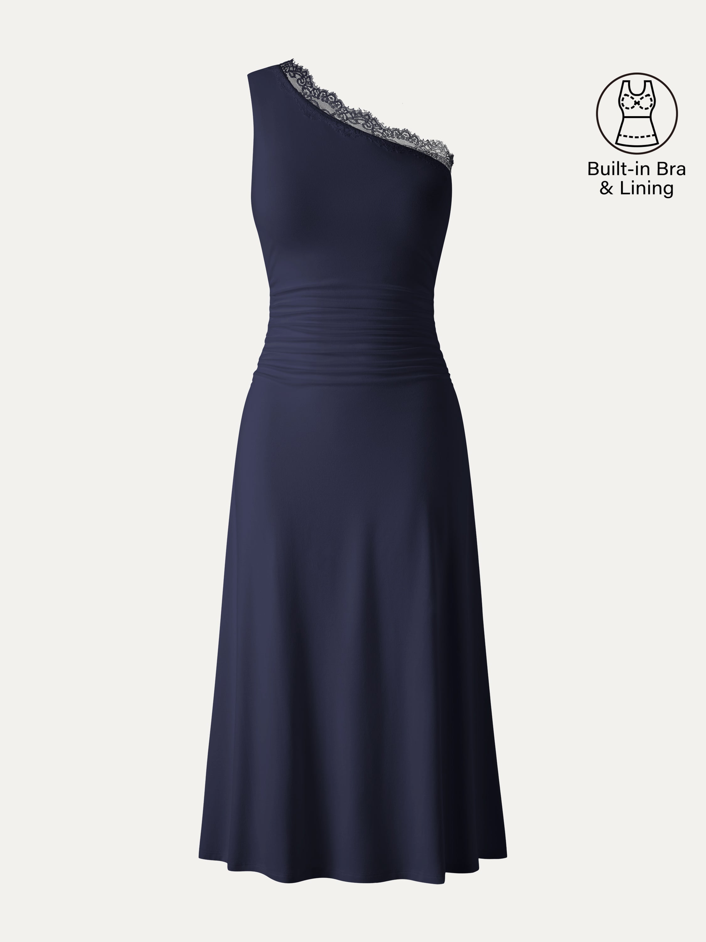 OGLmove Women's Lace Trim One Shoulder Ruched Bra Dress