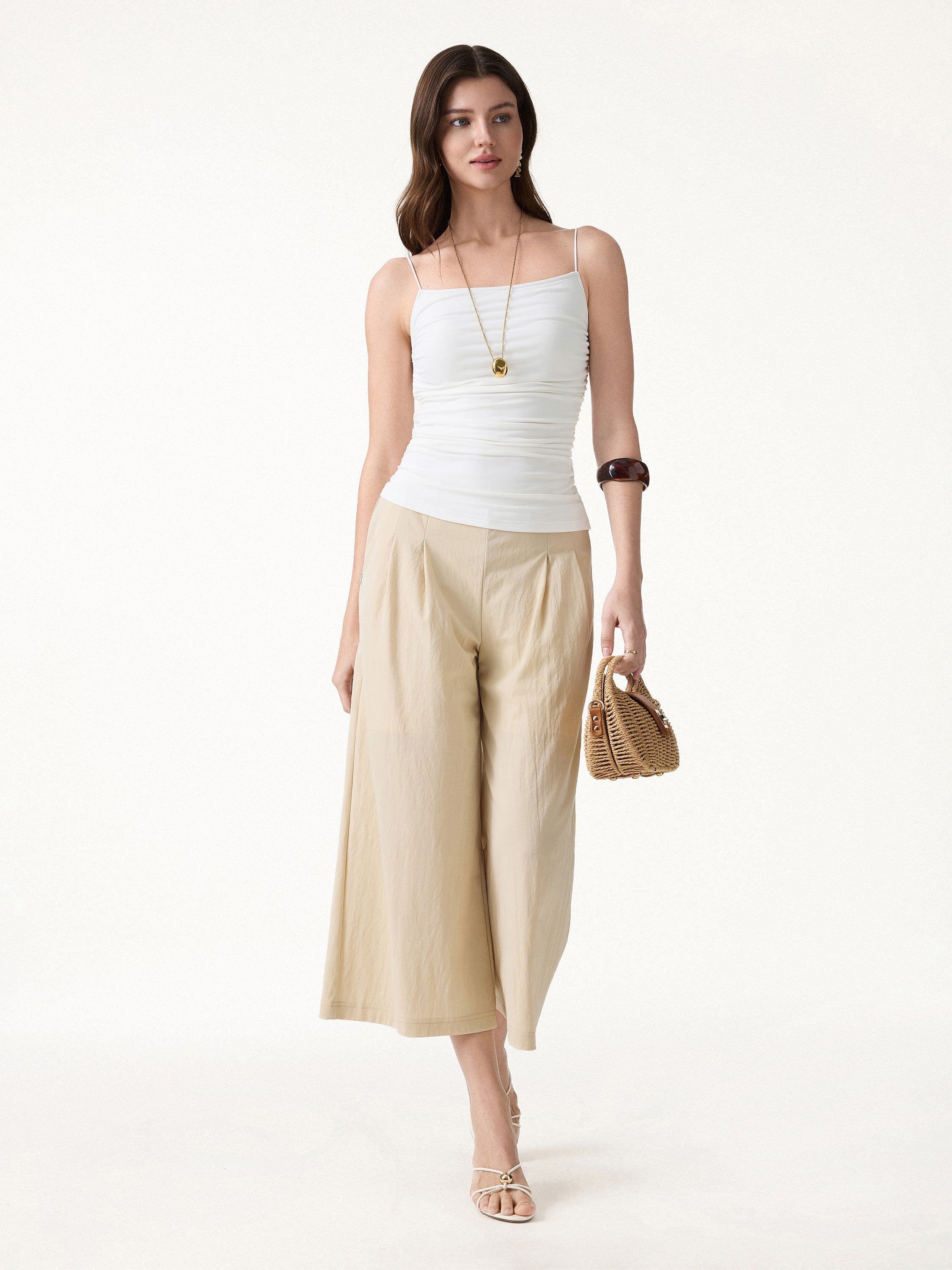OGLmove Square Neck Ruched Spaghetti Bra Top