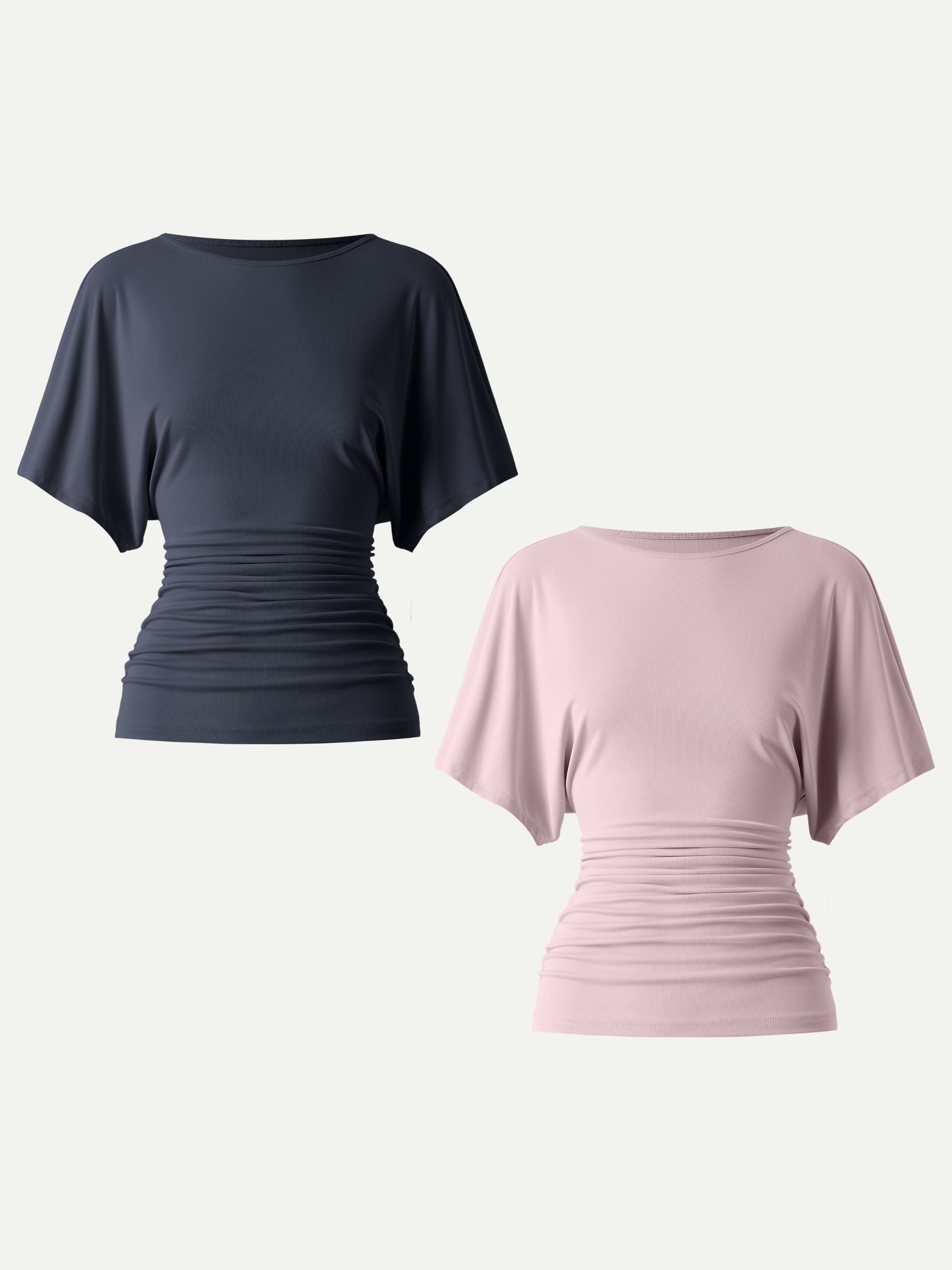 OGLmove Boatneck Batwing Sleeve Side Ruched Top