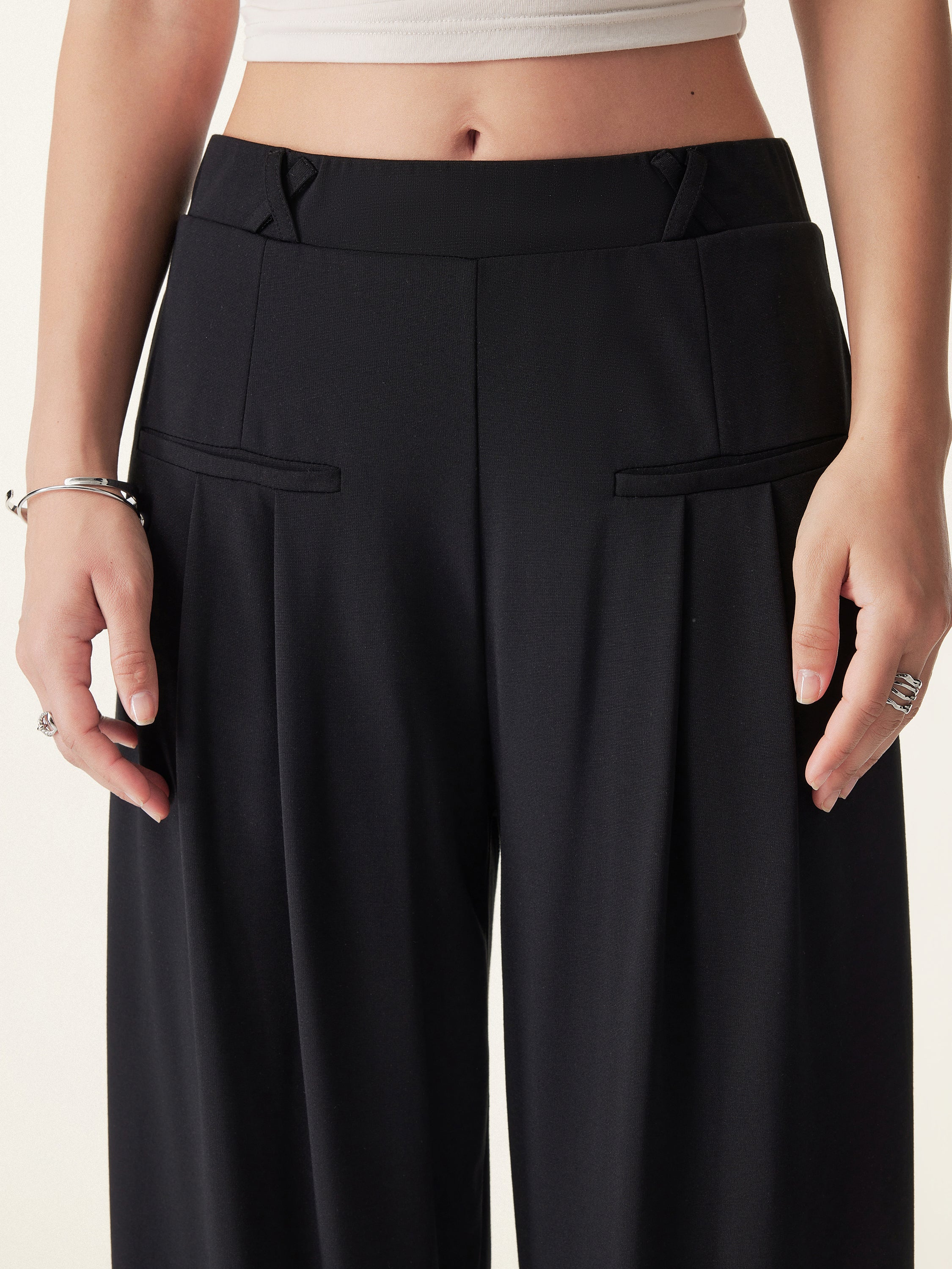 OGLmove Mid Rise Wide Leg Trouser with Pockets Drapey Bamboo Ponte