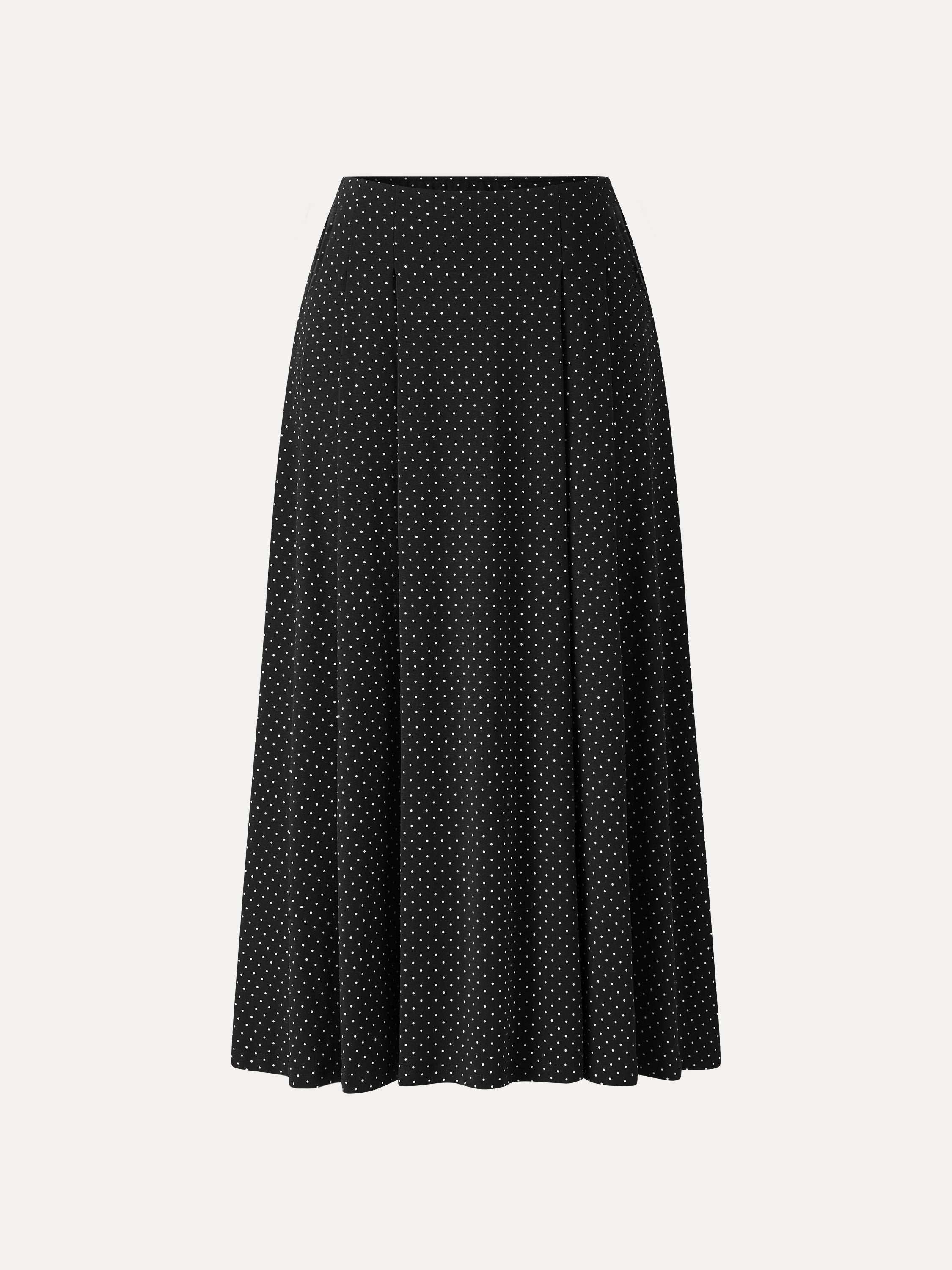 OGLmove Stretch Cotton Polka Dot A-Line Flare Midi Skirt with Pockets