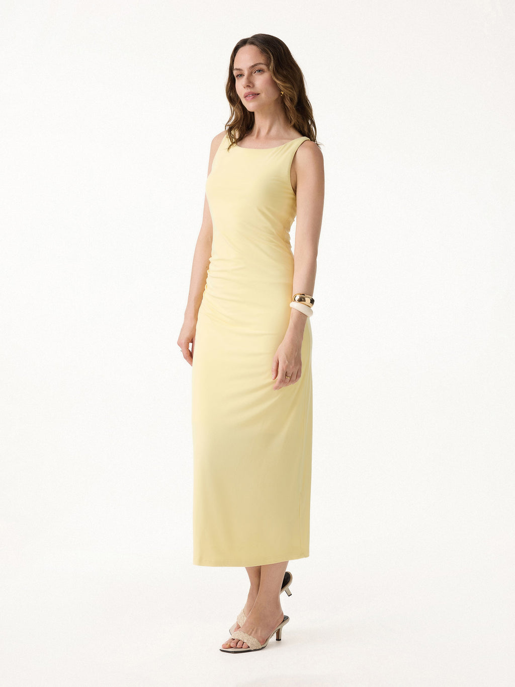OGLmove Women's Boatneck Ruched Midi Bra Dress