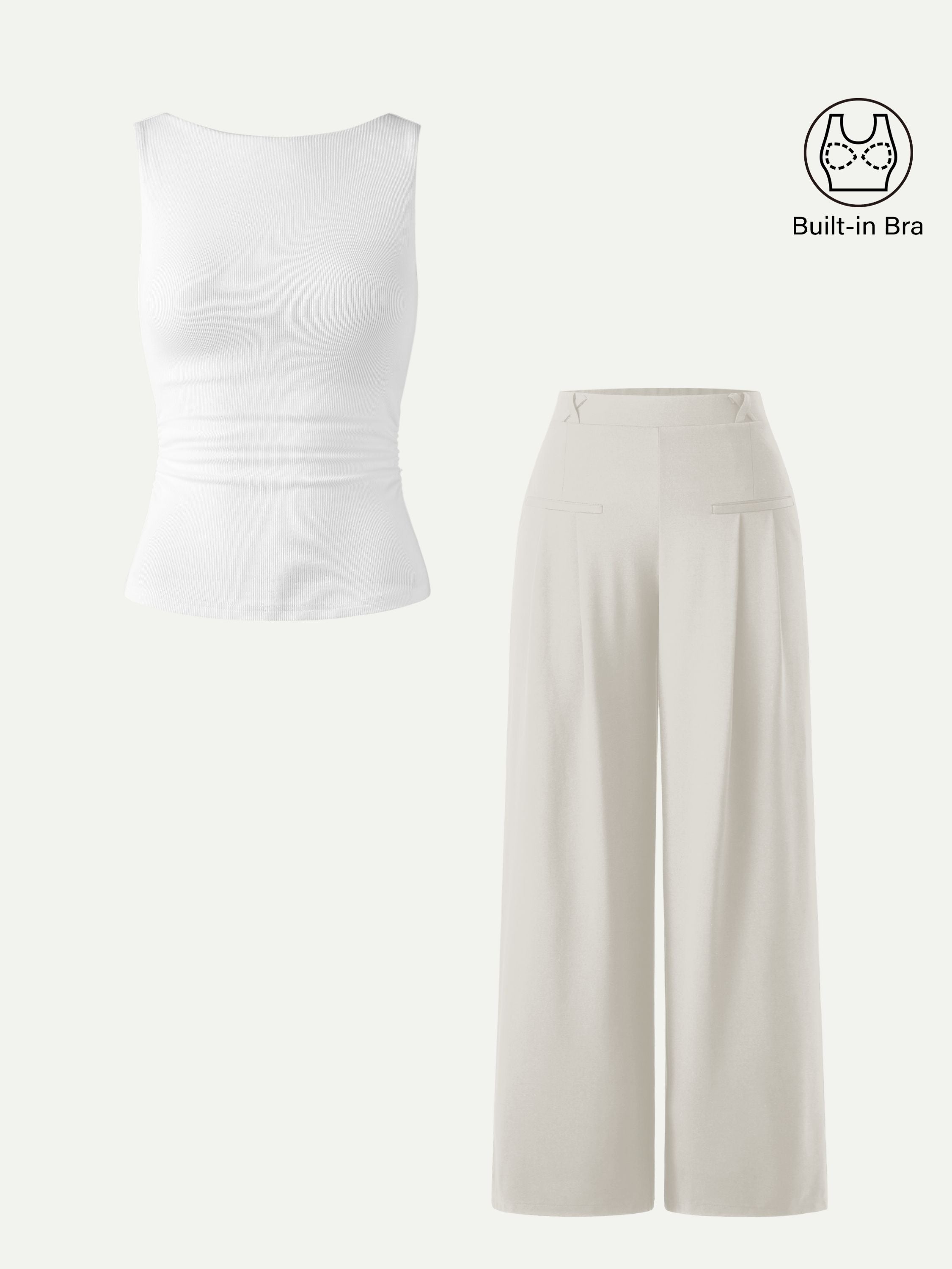 OGLmove Open Back Bra Tank and Wide Leg Trouser Set