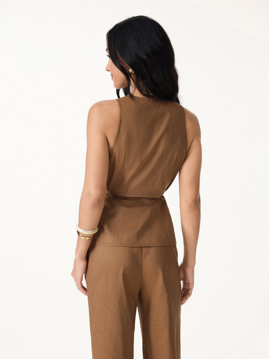 OGLmove 2Pcs Wrap Top and Wide Leg Pant Set with Pockets