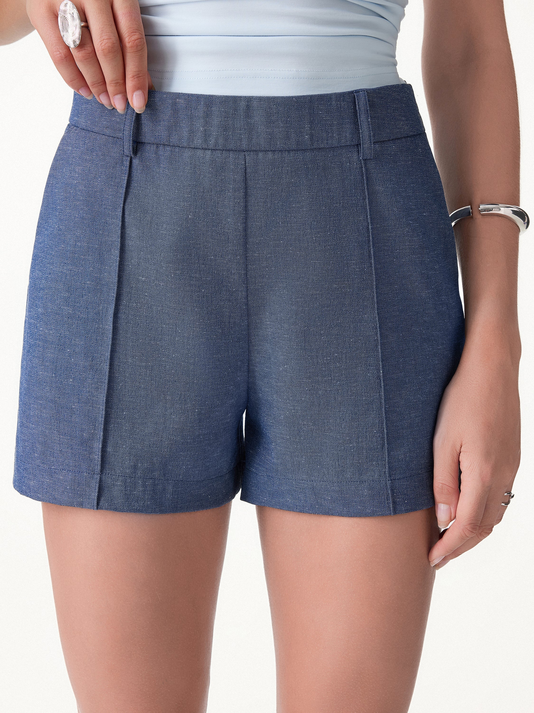OGLmove Linen-Like Mid Rise Pintuck Shorts with Pockets