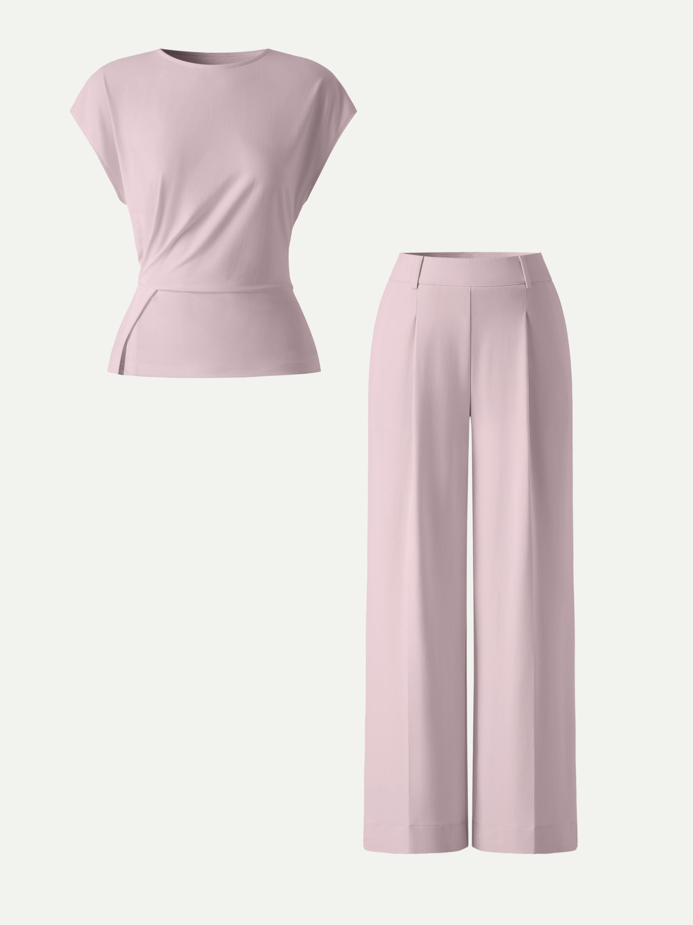 OGLmove 2Pcs Round Neck Tucked Top & Wide Leg Success Pants Set