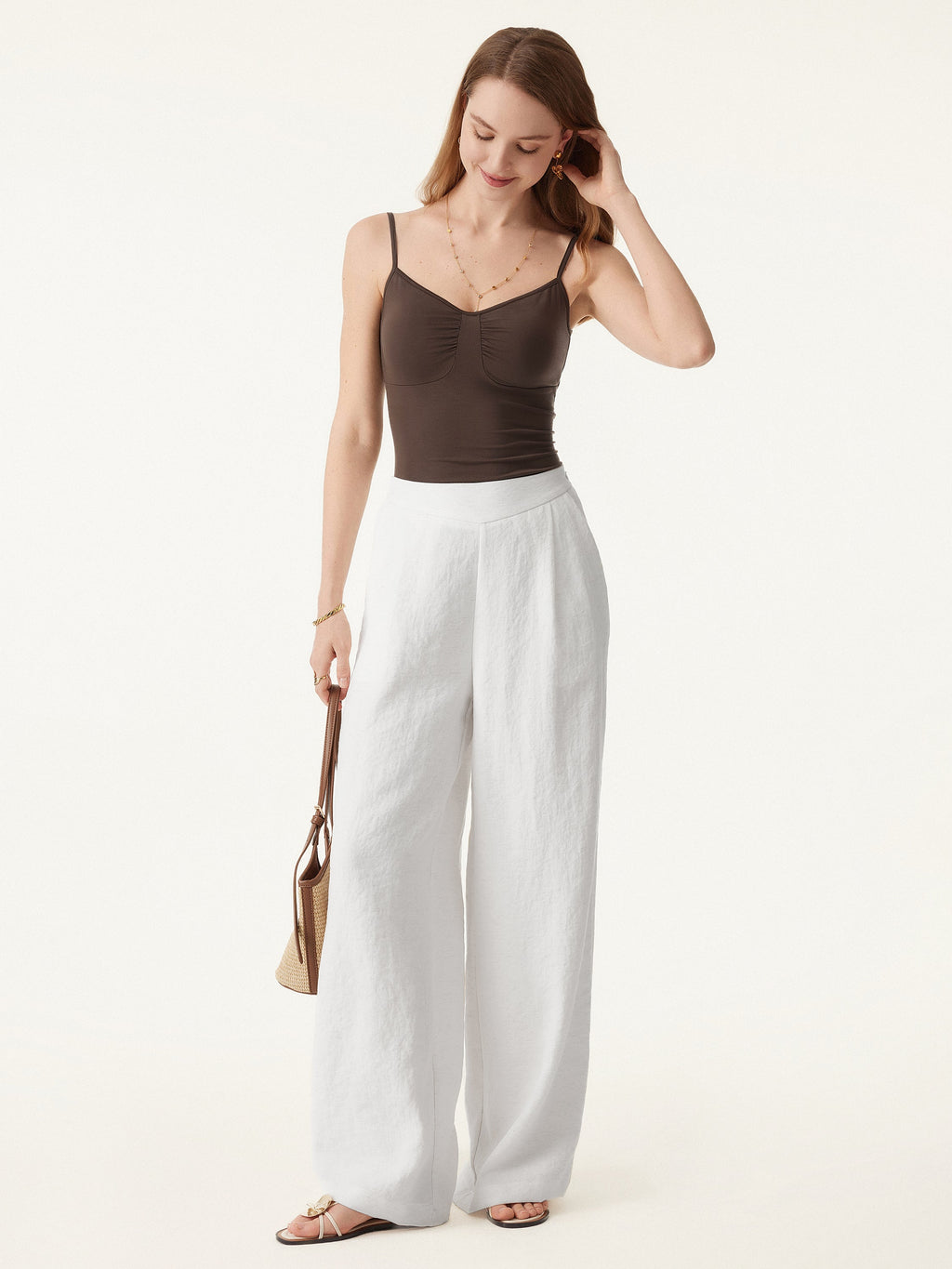 OGLmove Breezy Linen Mid Rise Wide Leg Pant With Pockets