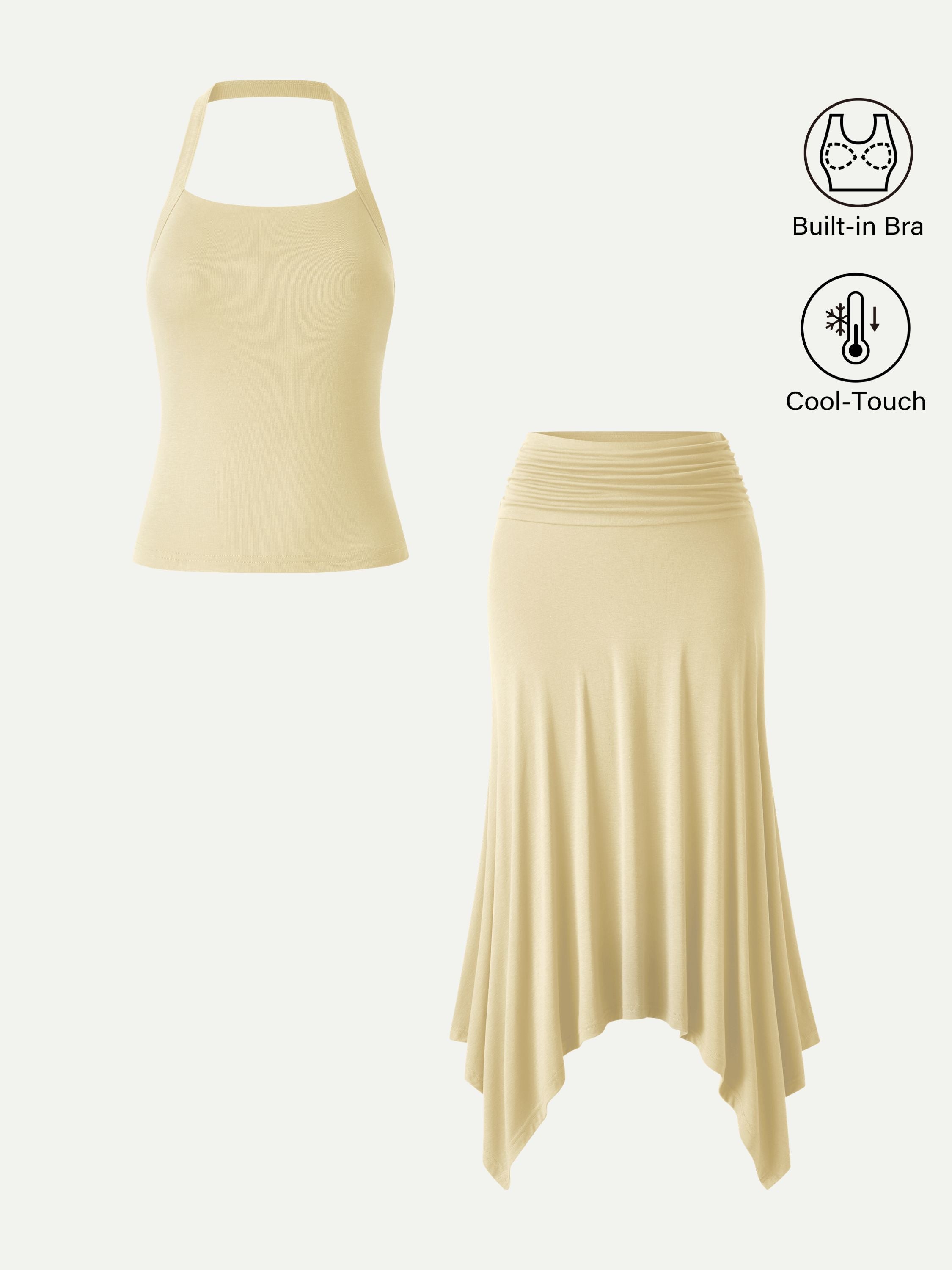 OGLmove Sleek Halter Bra Top and Handkerchief Hem Skirt Set