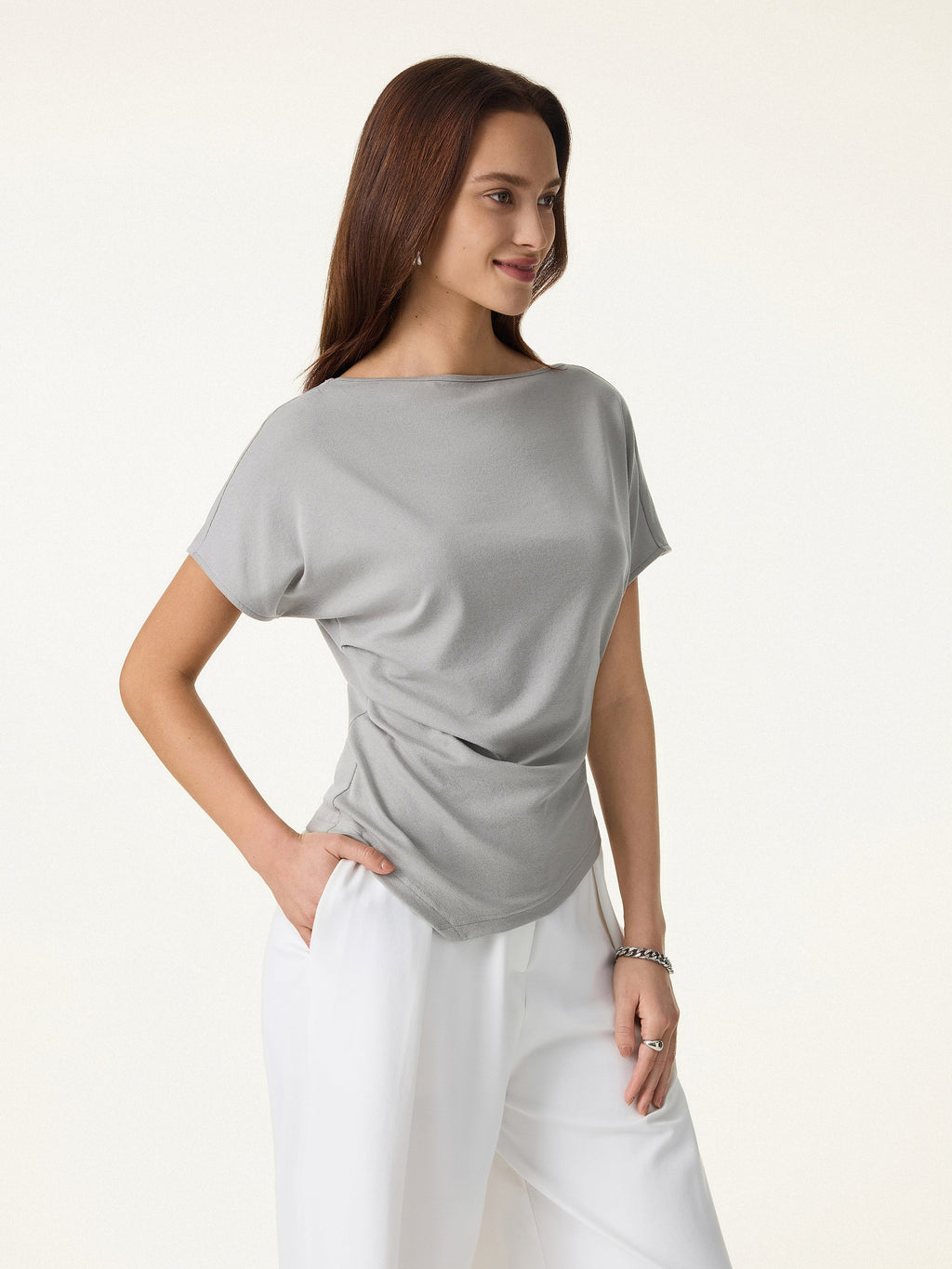 OGLmove Cotton Lyocell Boatneck Angled Summer Tee