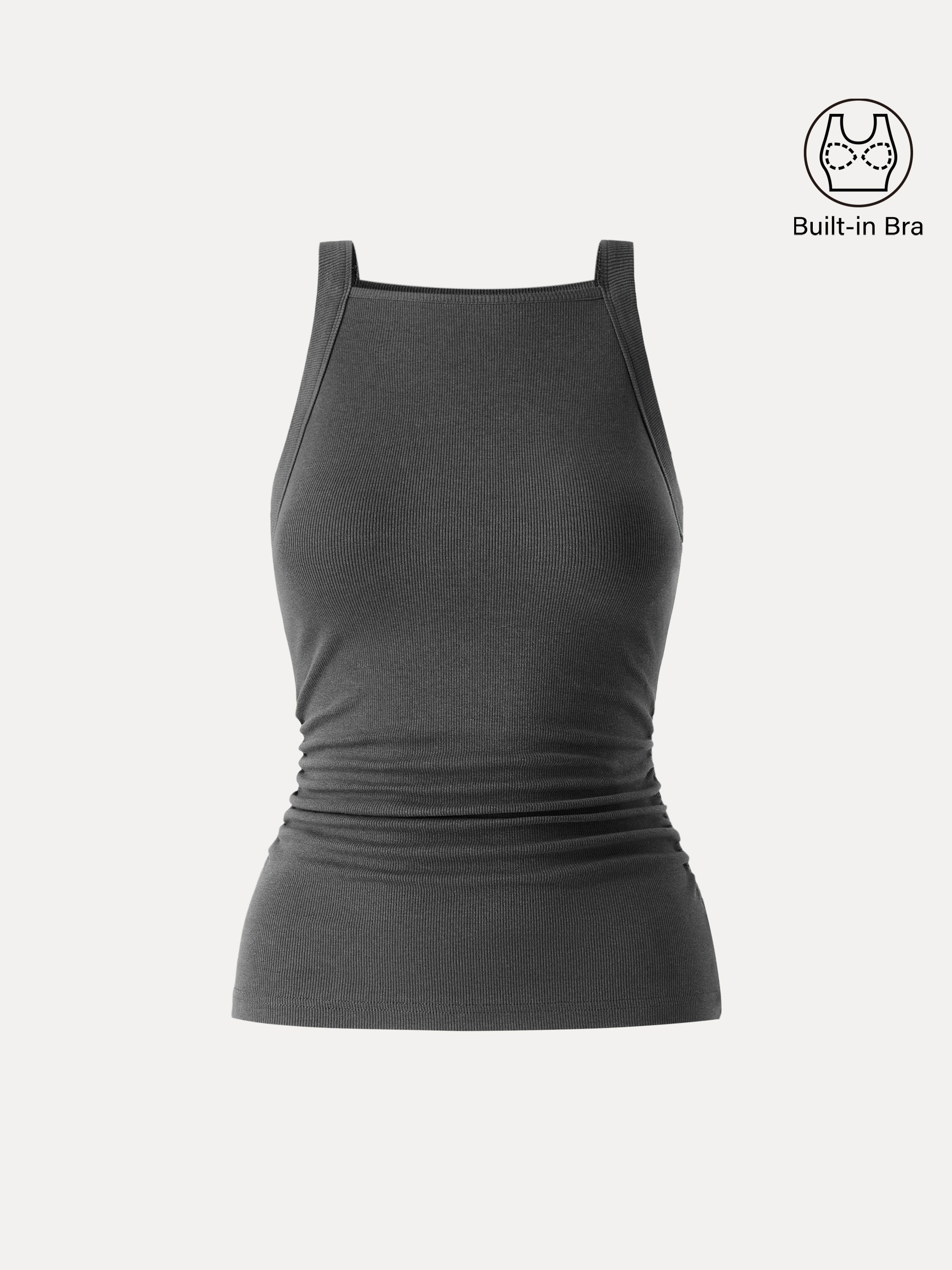 OGLmove Plantive Square Neck Ruched Rib Bra Tank