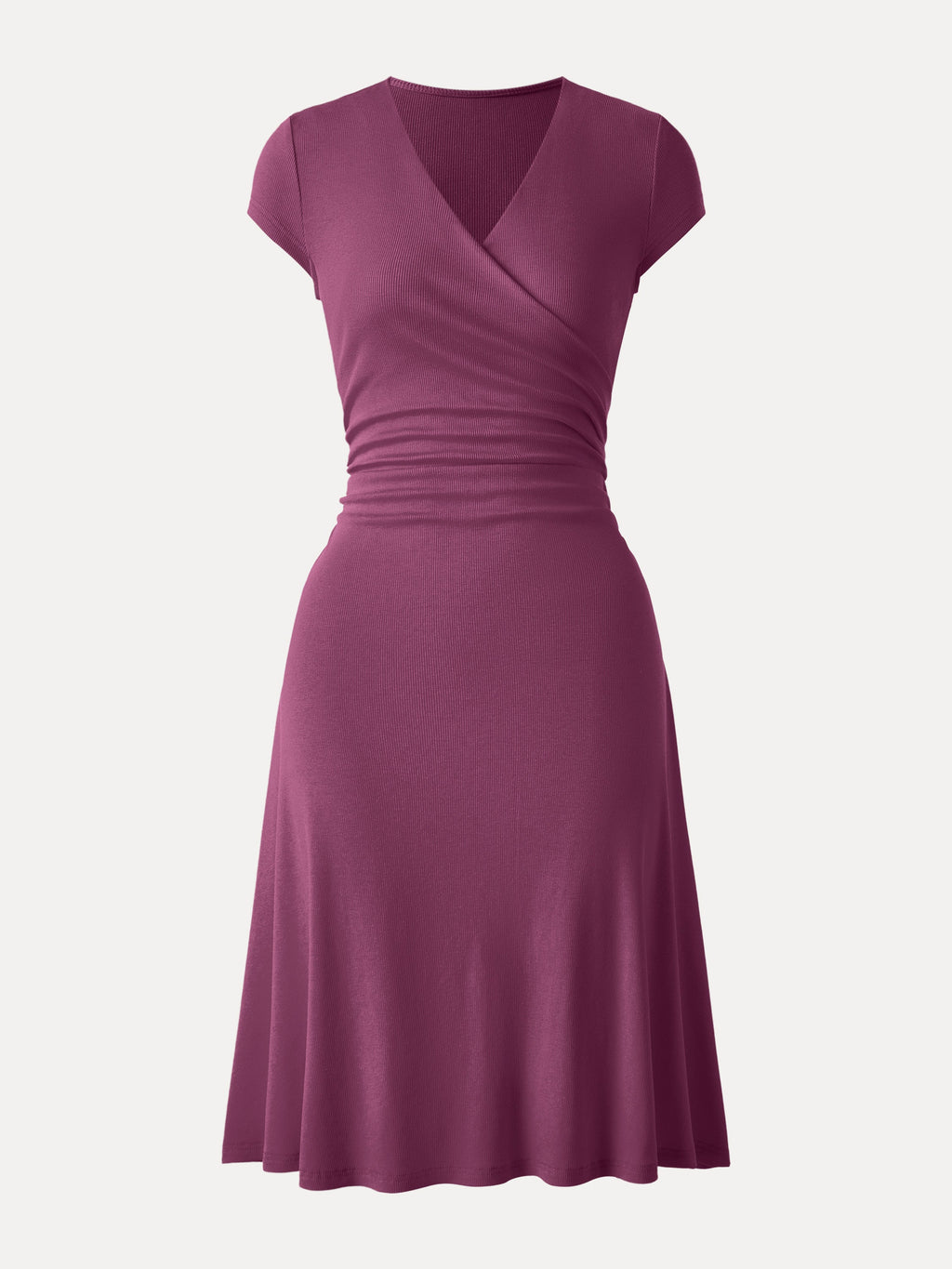 OGLmove Stretch Cotton Surplice V-Neck Cap Sleeve Midi Dress