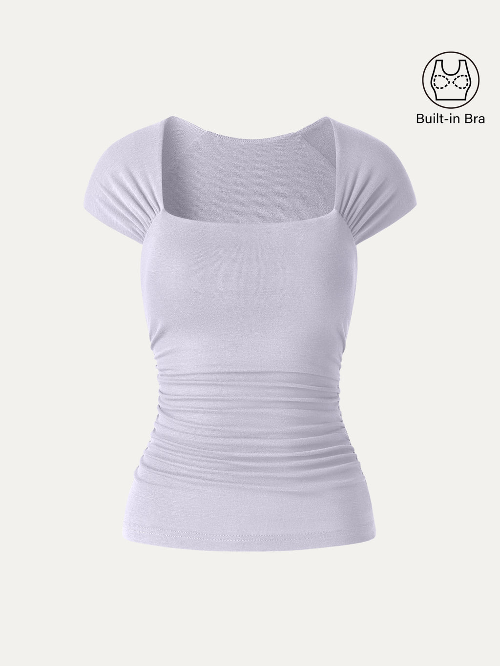 OGLmove Women's Cool-Touch Square Neck Cap Sleeve Ruched Bra Top