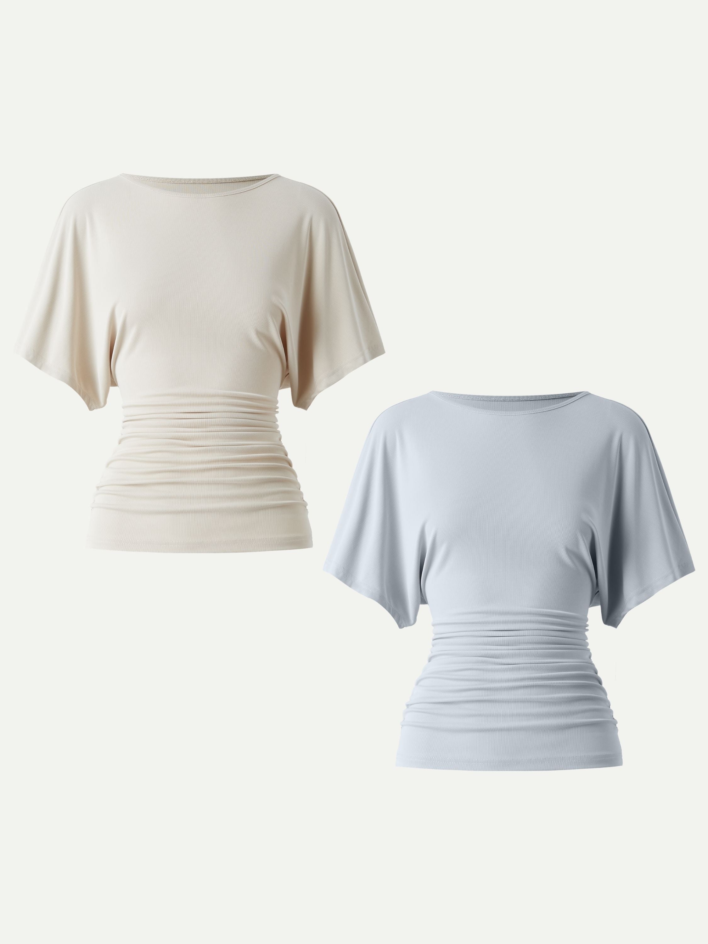 OGLmove Boatneck Batwing Sleeve Side Ruched Top