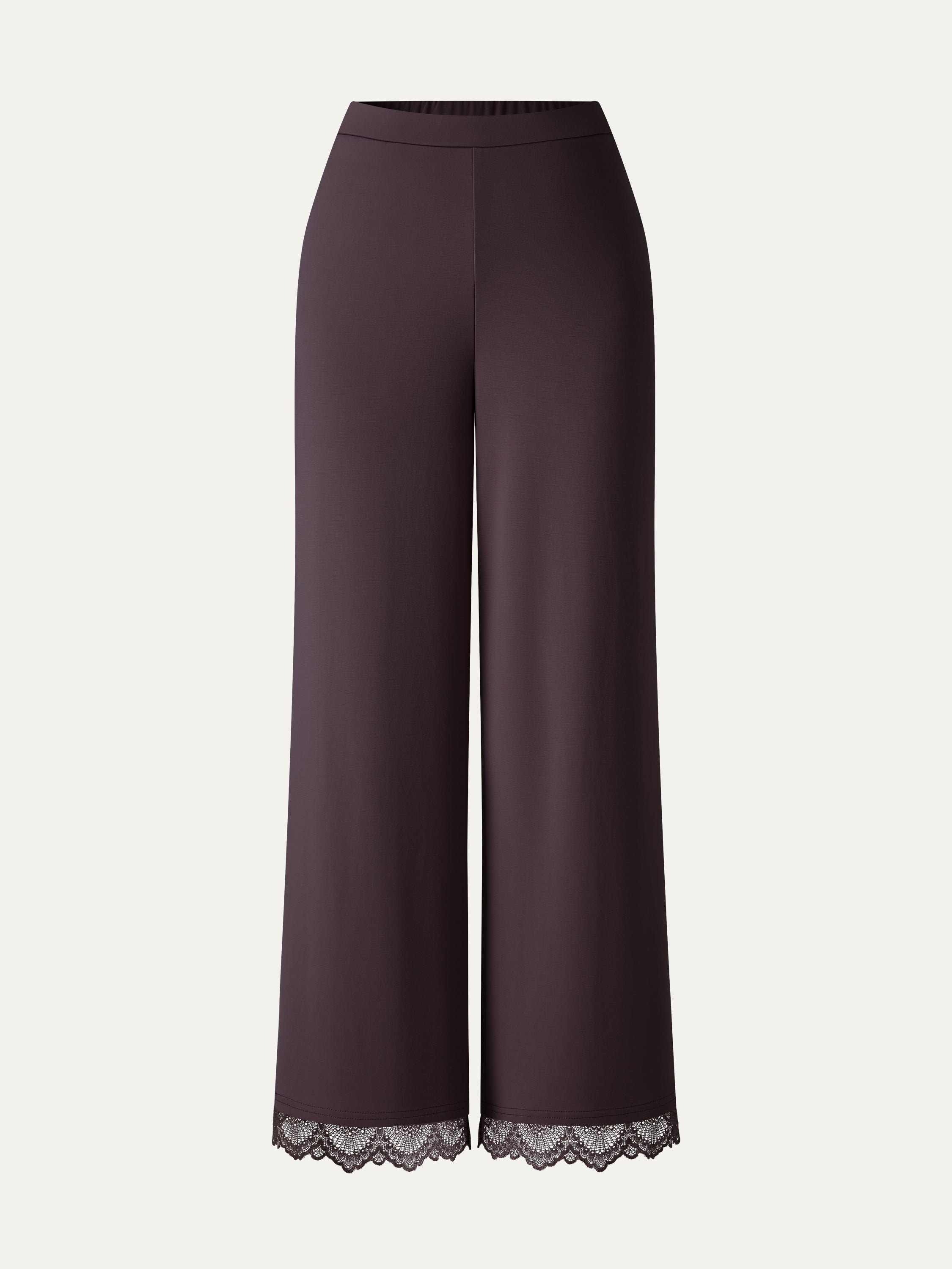 OGLmove Lace Trim Draped Mid Rise Wide Leg Pants with Pockets