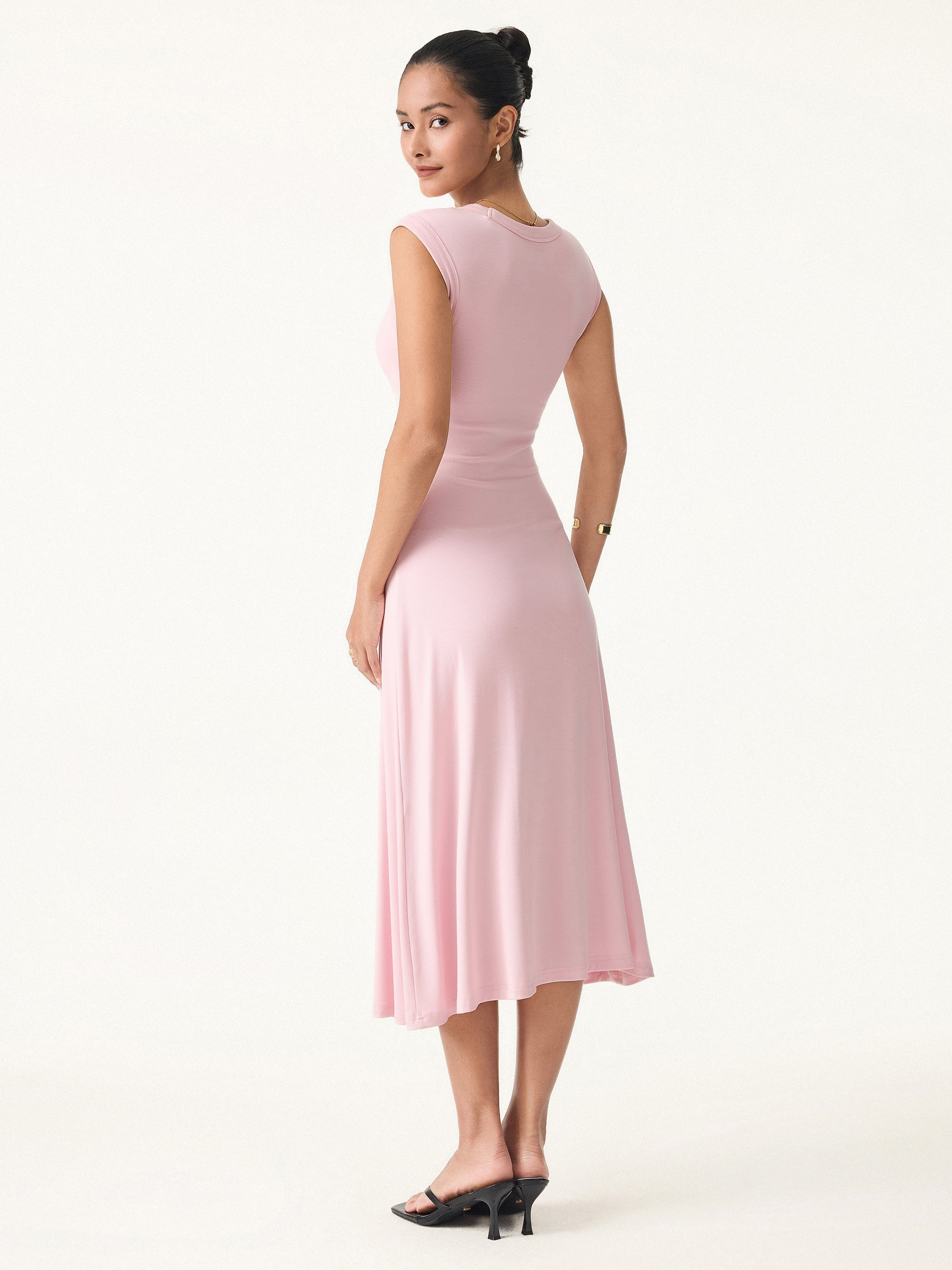 OGLmove Scoop Neck Side Ruched Airy Bra Midi Dress