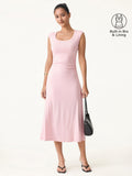 OGLmove Scoop Neck Side Ruched Airy Bra Midi Dress