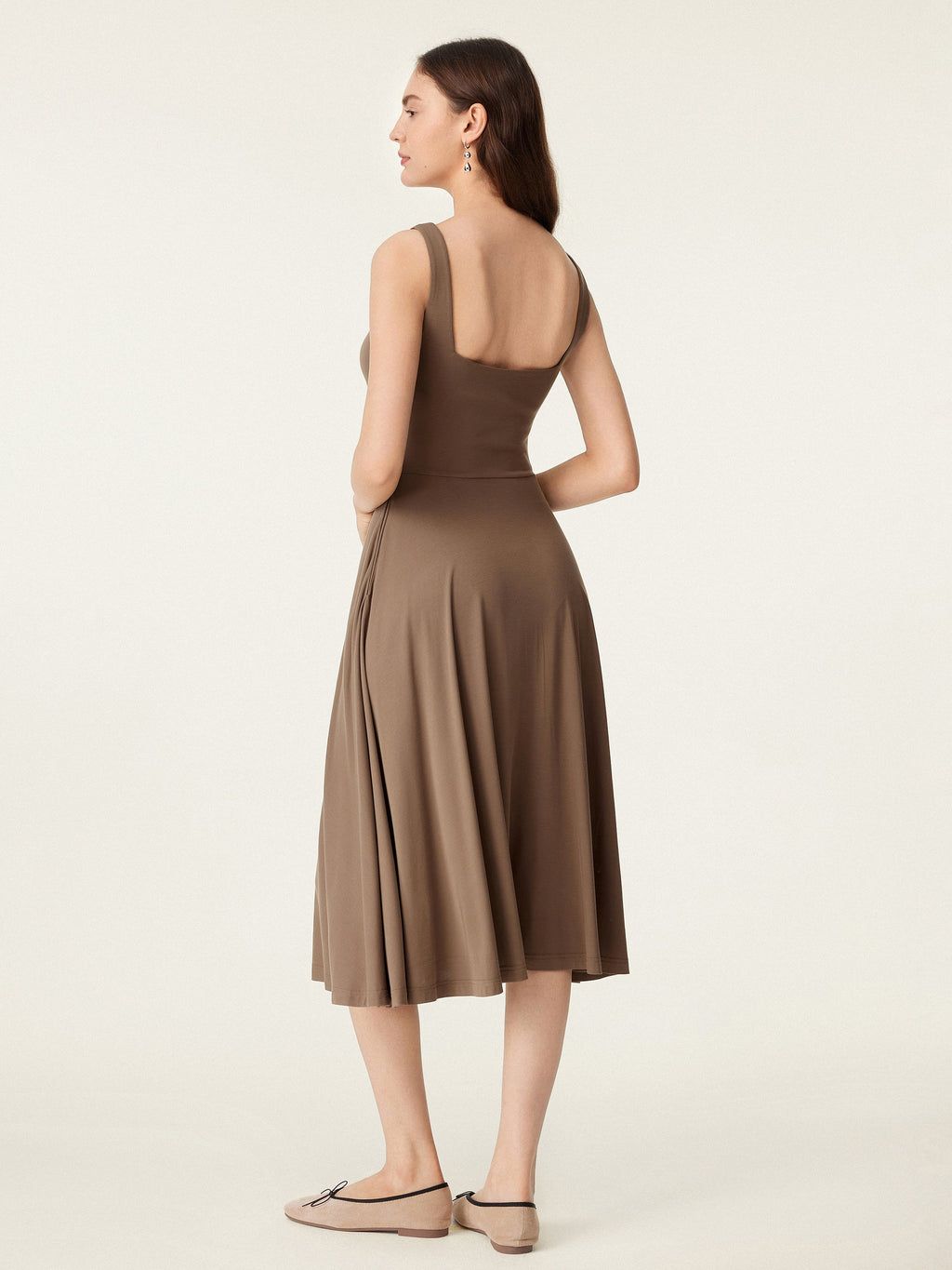OGLmove Square Neck Flowy New Airy Bra Midi Dress