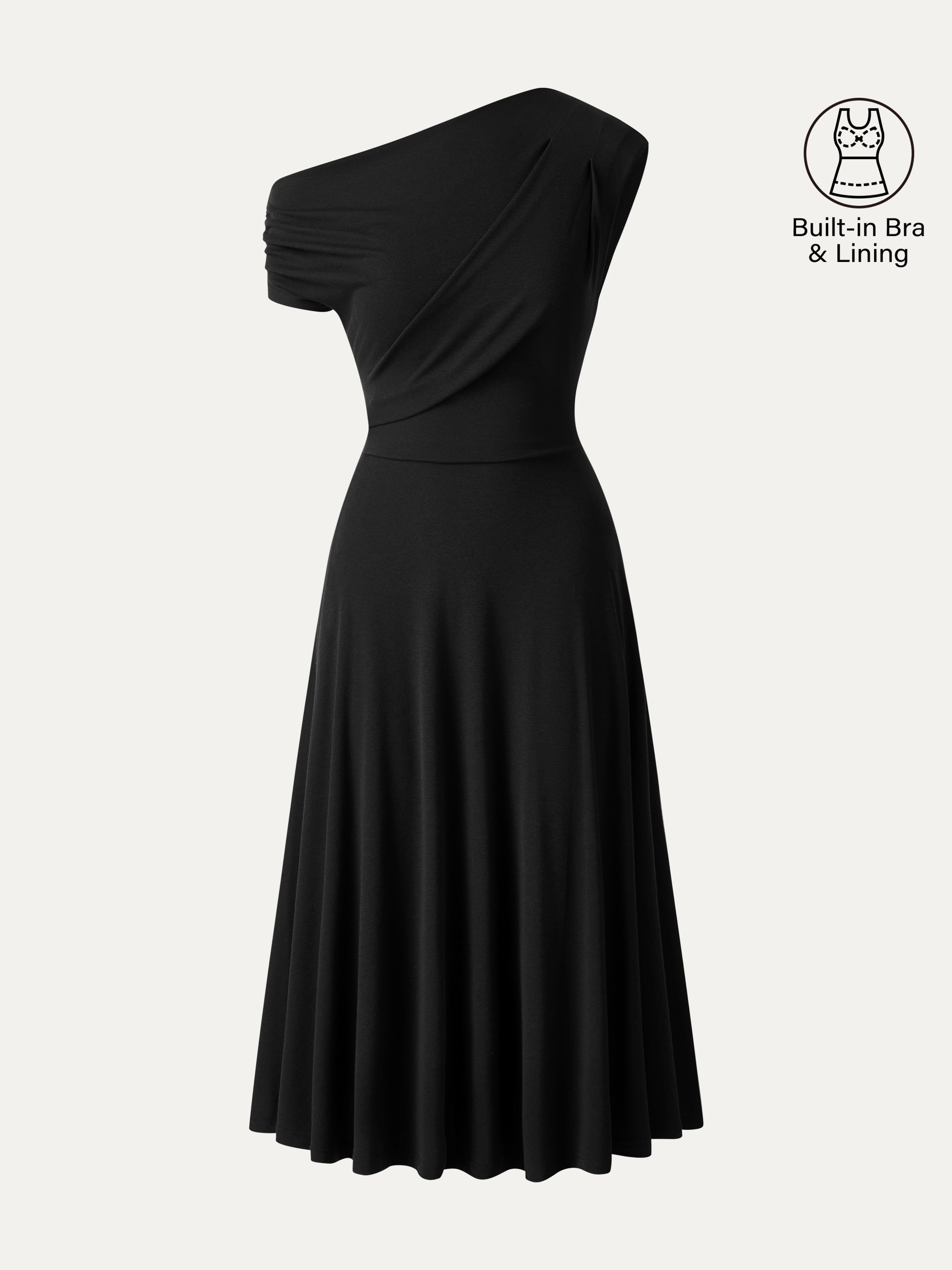 OGLmove Asymmetrical Shoulder Tucked Midi Bra Dress with Pockets