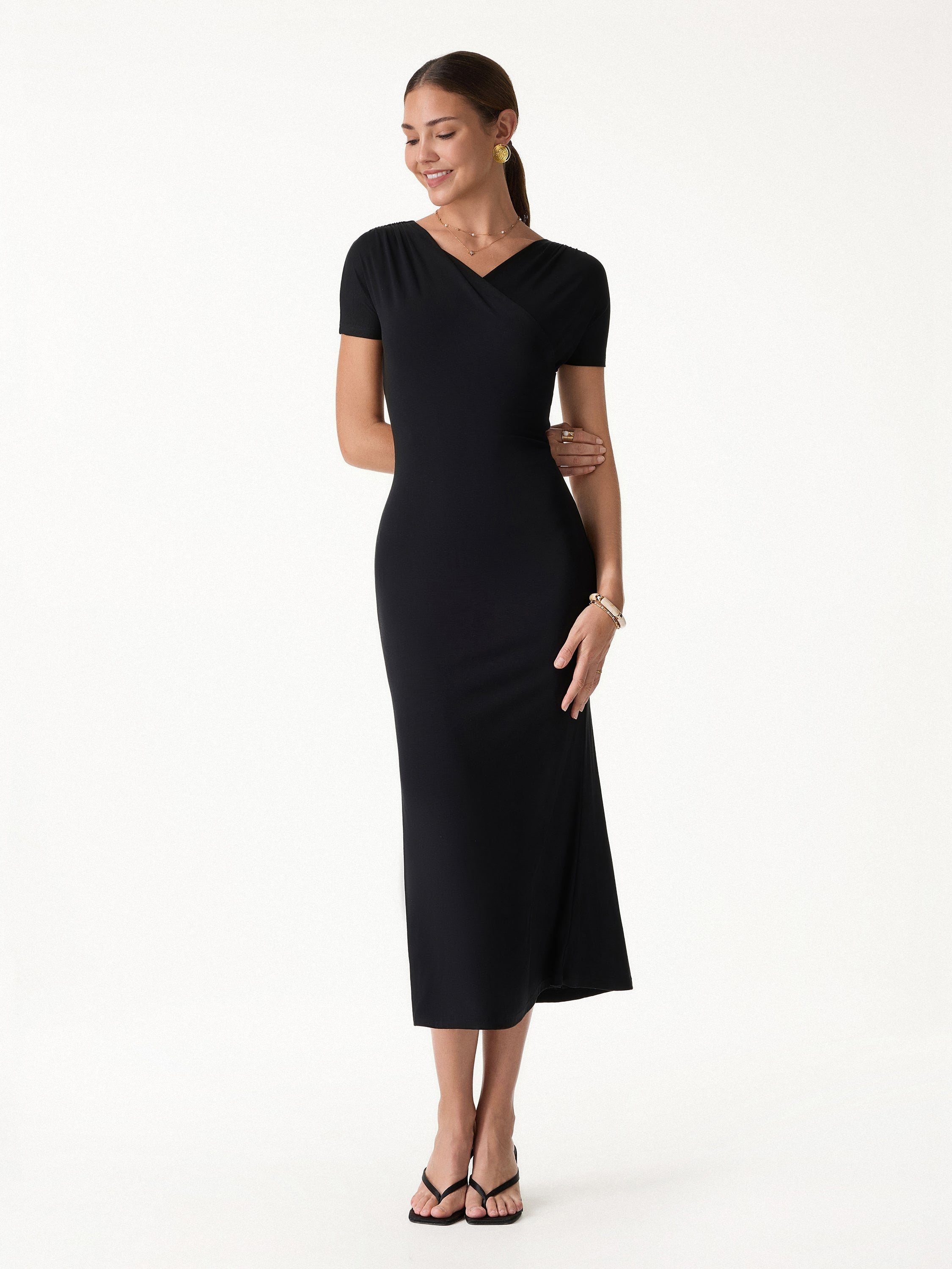 OGLmove Surplice Short Sleeve Midi Dress