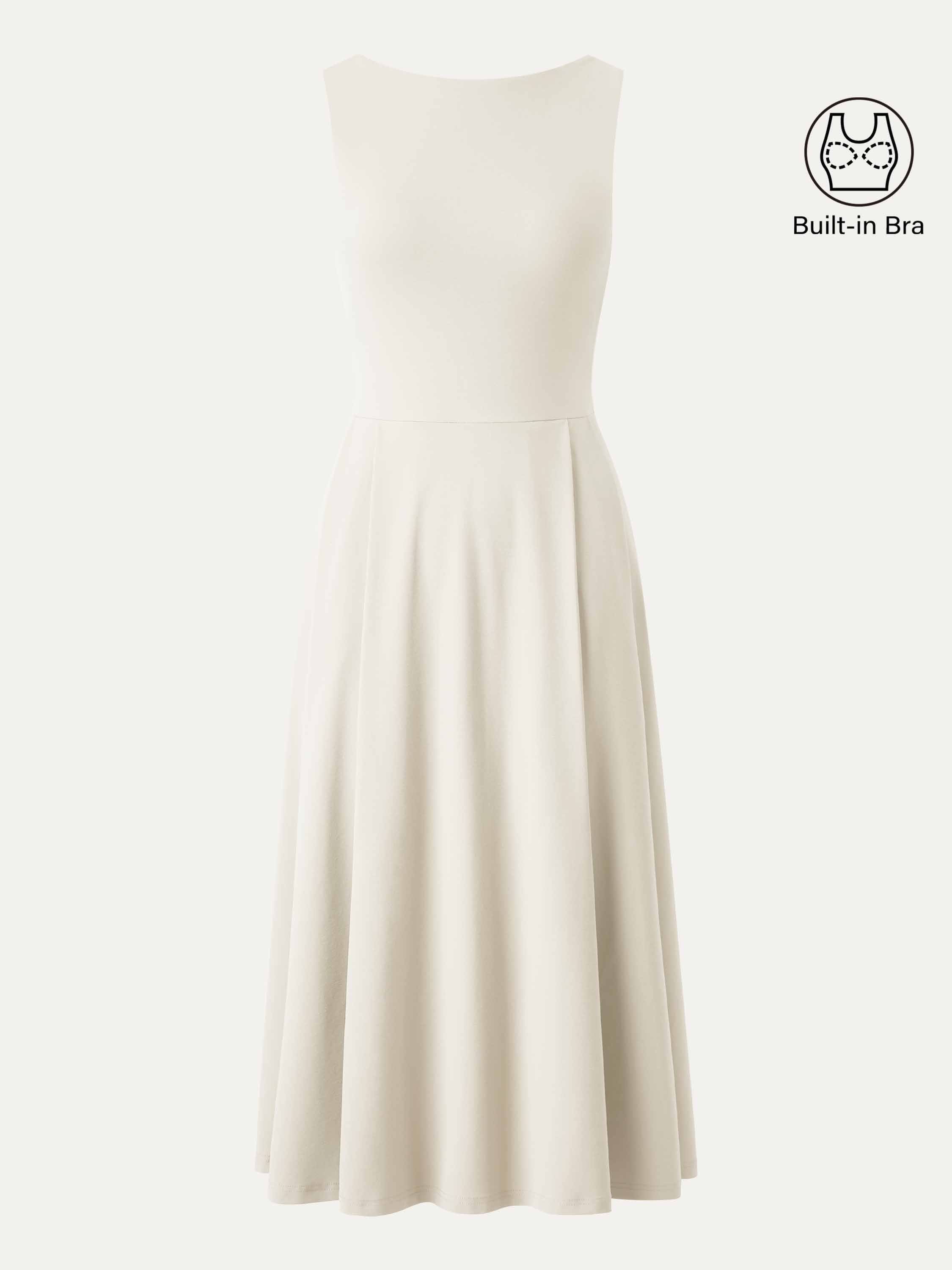 OGLmove Boatneck Bamboo Ponte Bra Midi Dress with Pockets