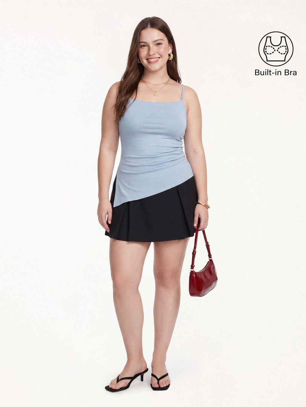 OGLmove Square Neck Spaghetti Bra Top with Side Slit