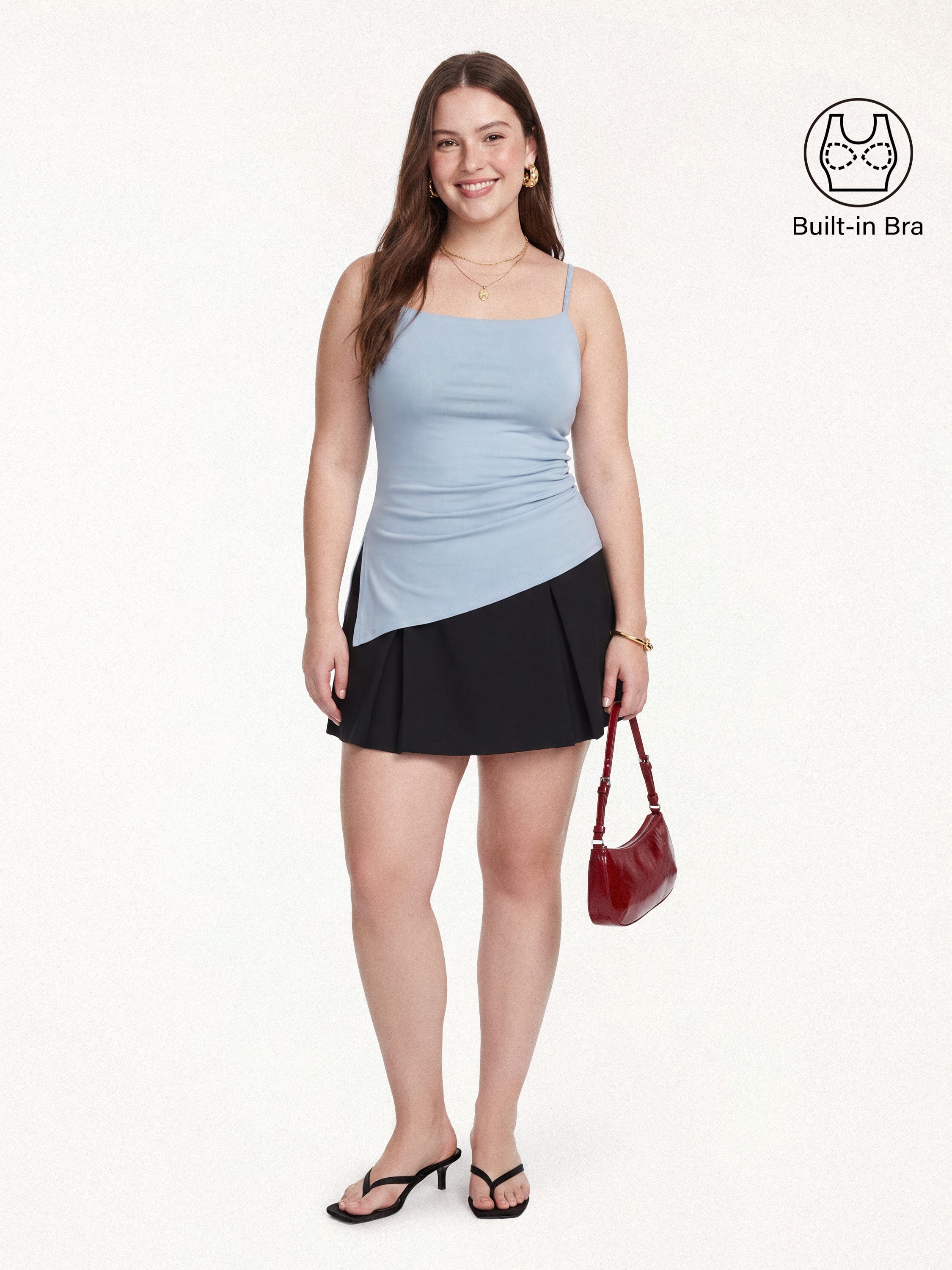 OGLmove Square Neck Spaghetti Bra Top with Side Slit