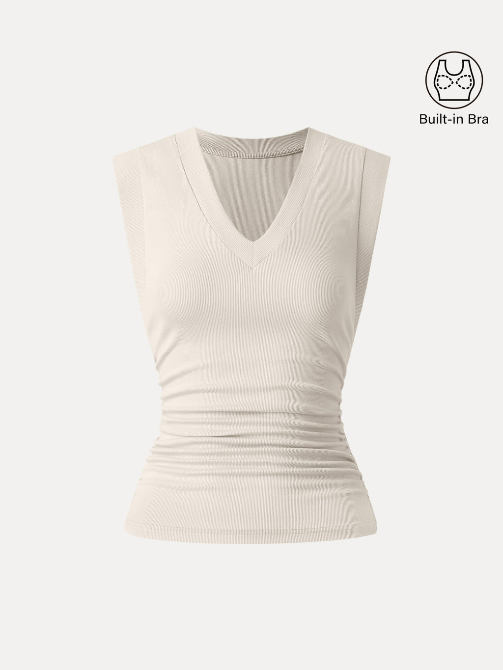 OGLmove Stretch Cotton V-Neck Side Ruched Muscle Bra Top