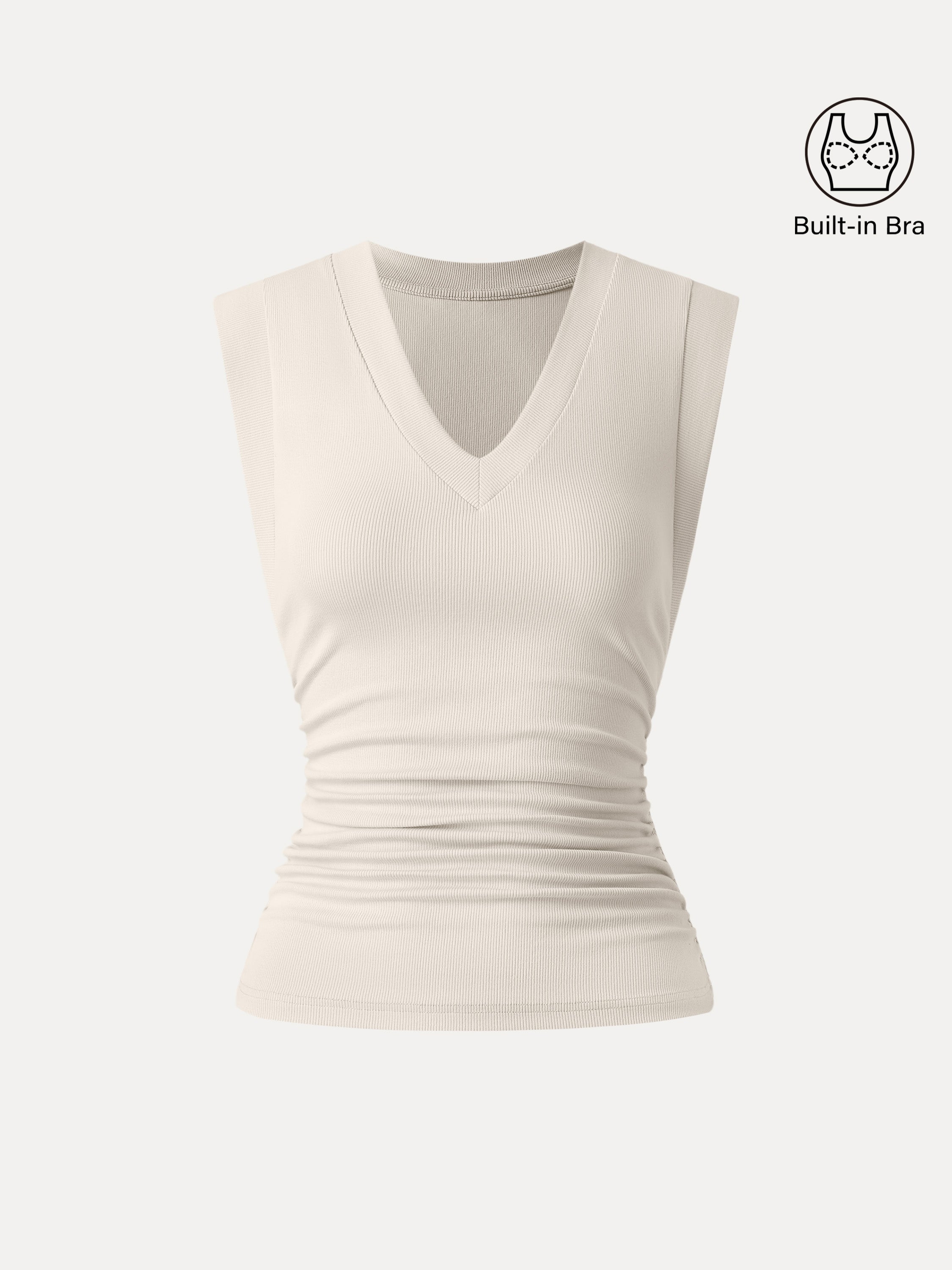 OGLmove Stretch Cotton V-Neck Side Ruched Muscle Bra Top