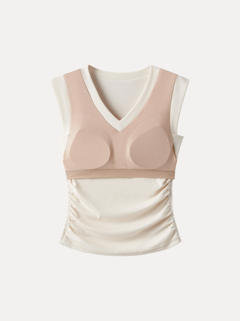 OGLmove Stretch Cotton V-Neck Side Ruched Muscle Bra Top