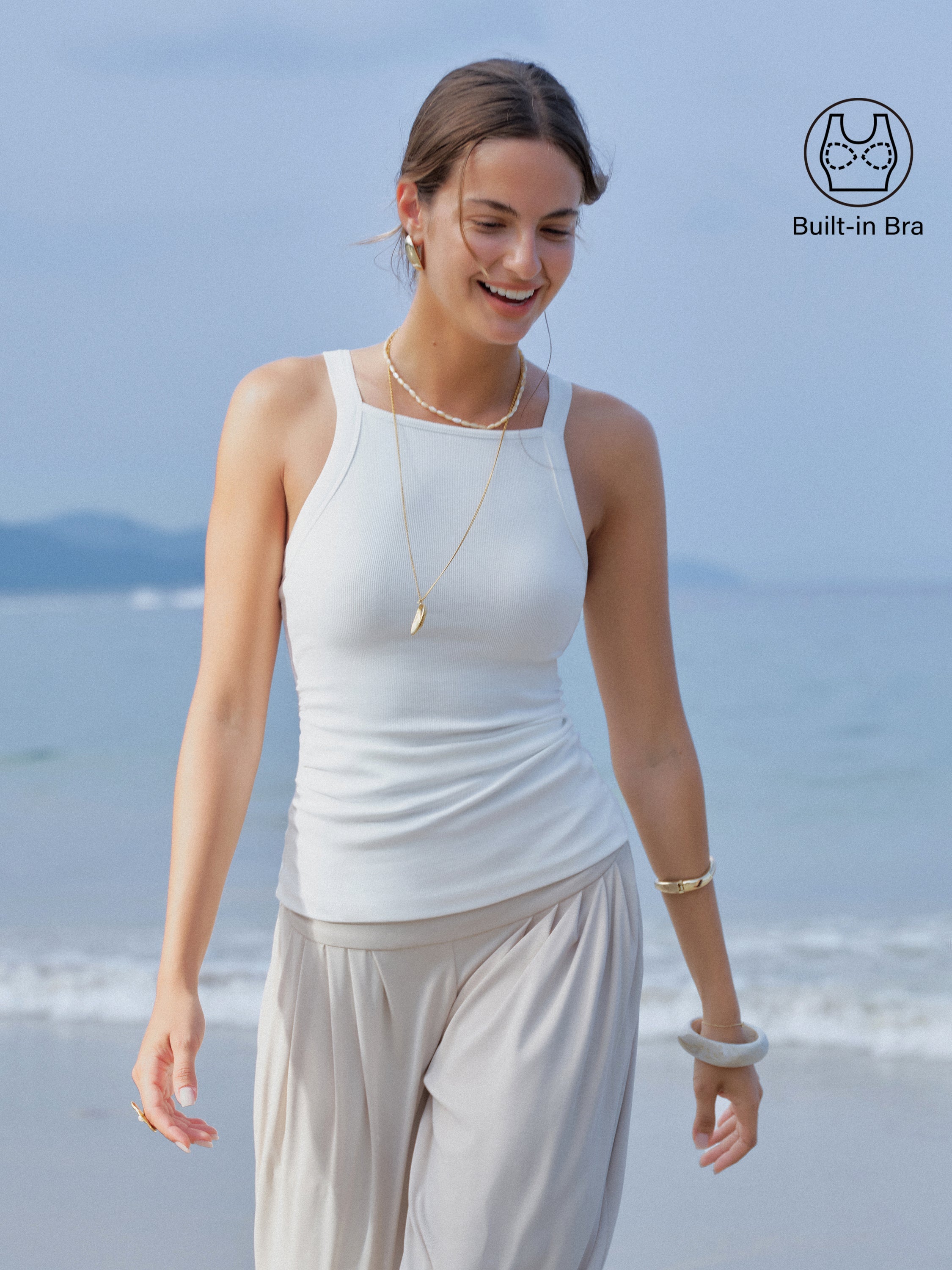 OGLmove Plantive Square Neck Ruched Rib Bra Tank