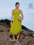 OGLmove Scoop Neck Bra Top & Lace Trim Midi Circle Flare Skirt 2-Piece Set