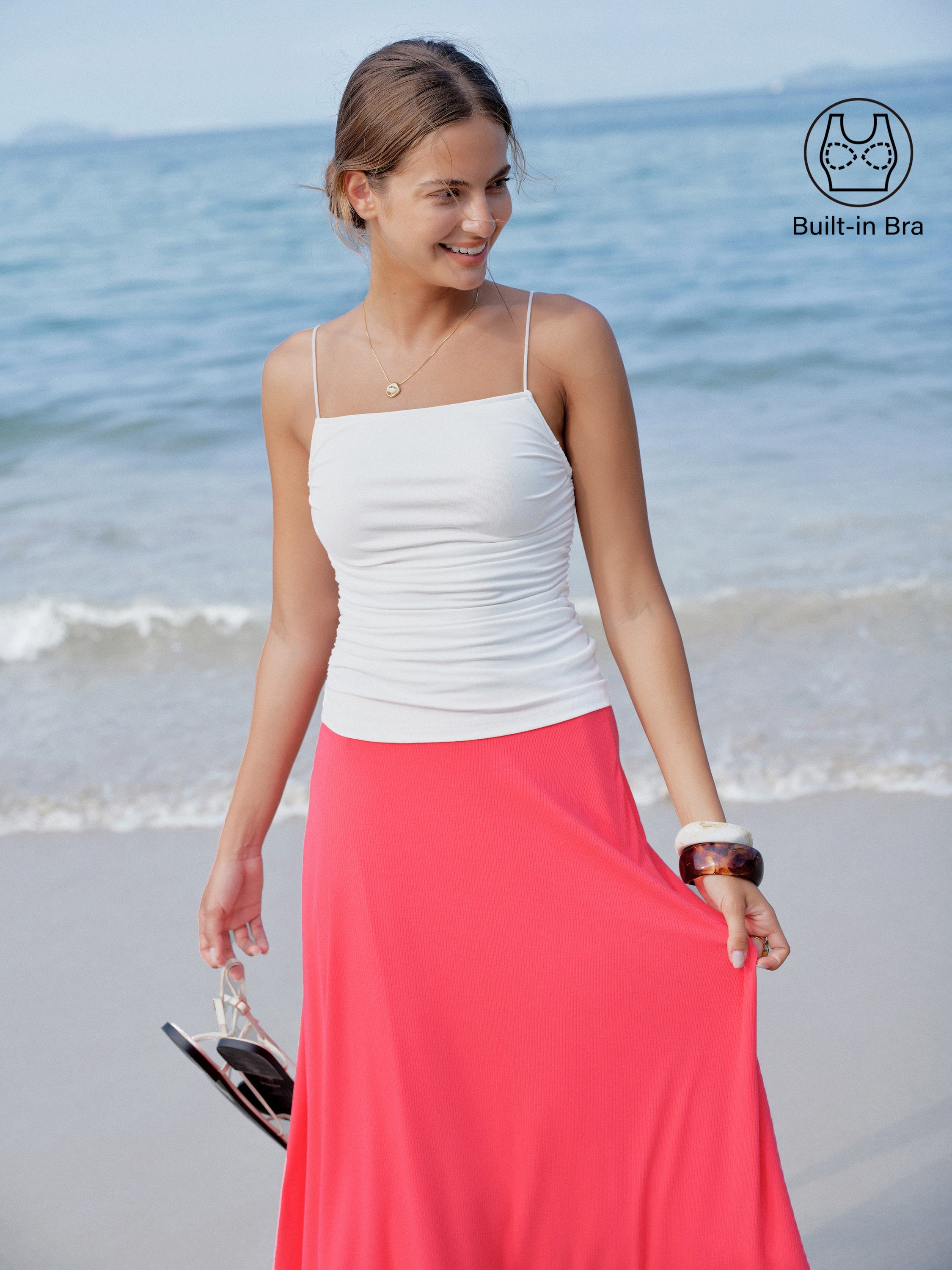 OGLmove Square Neck Ruched Spaghetti Bra Top