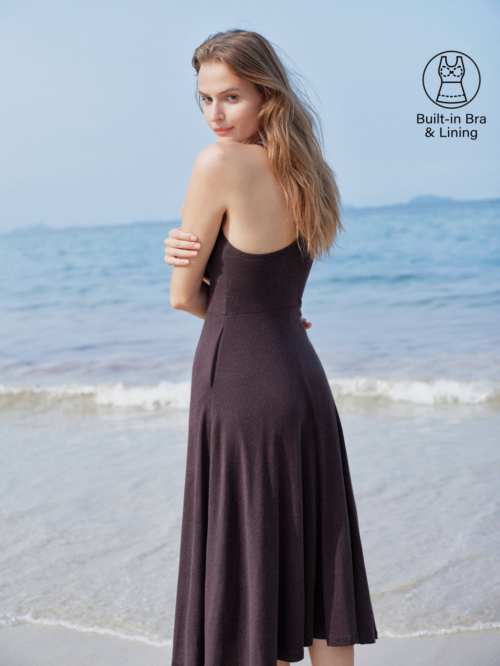 OGLmove Soft Linen Knit Spaghetti Midi Bra Dress