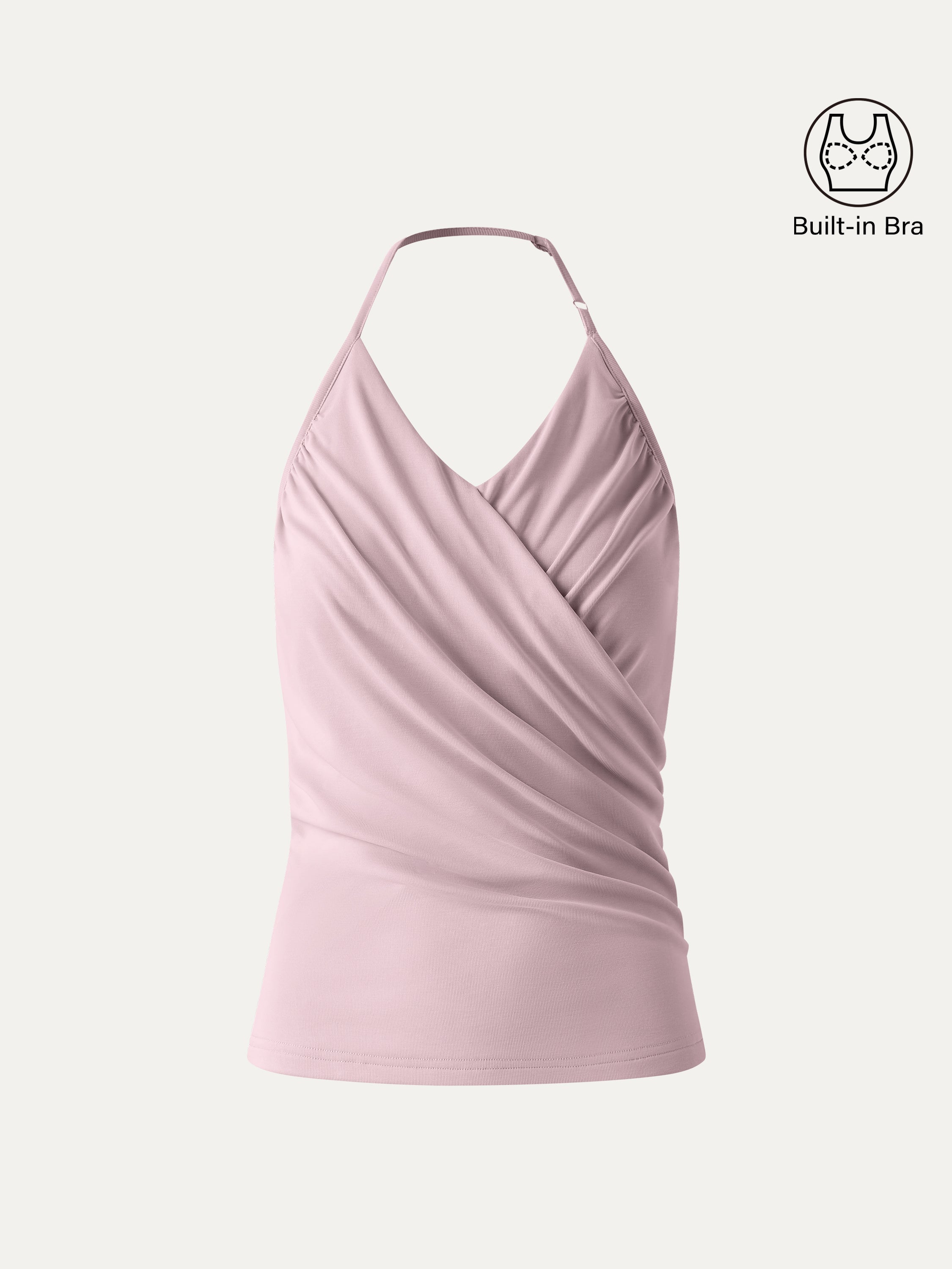 OGLmove Modal Halter Neck Surplice Ruched Bandless Bra Top