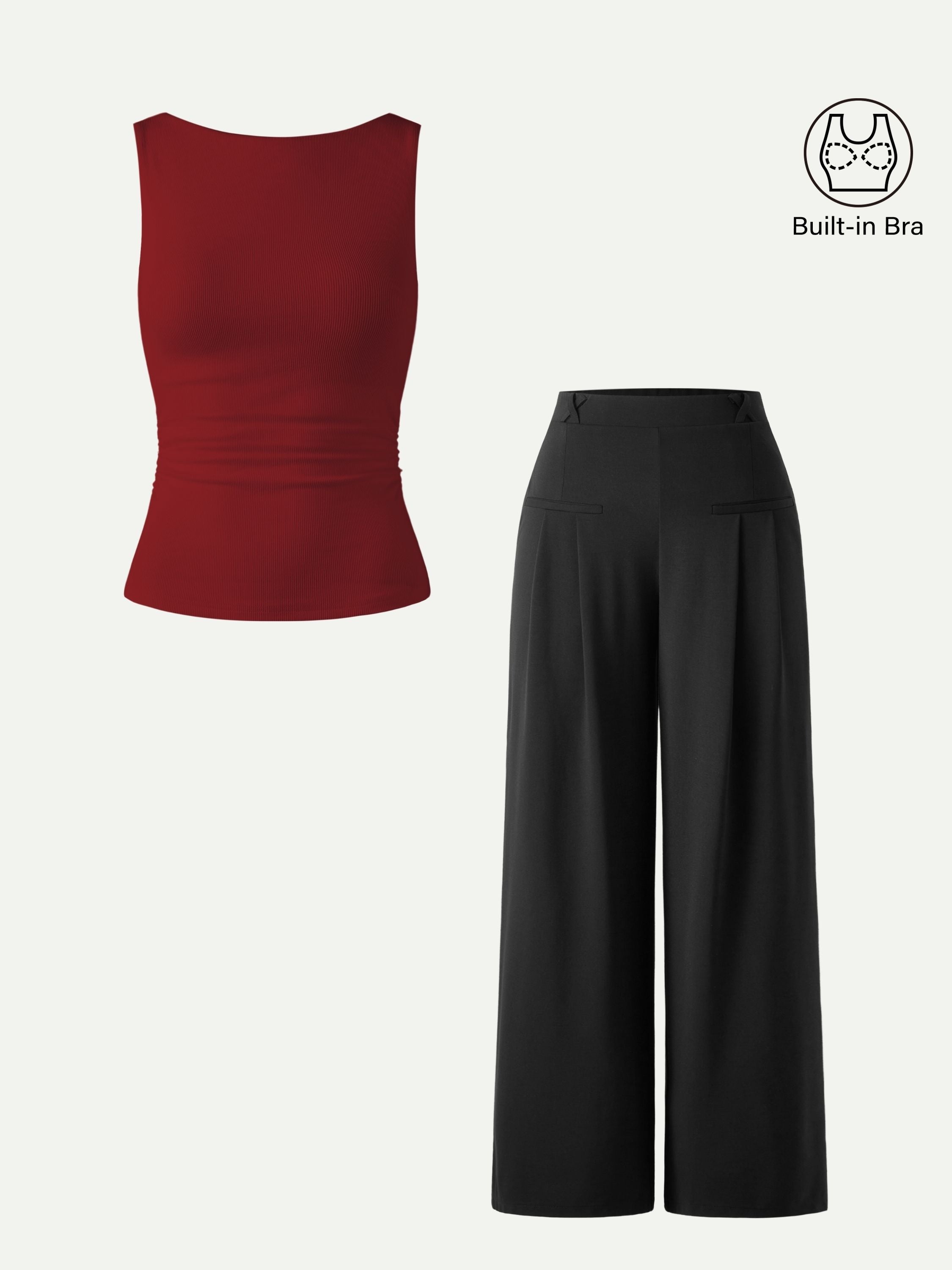 OGLmove Open Back Bra Tank and Wide Leg Trouser Set
