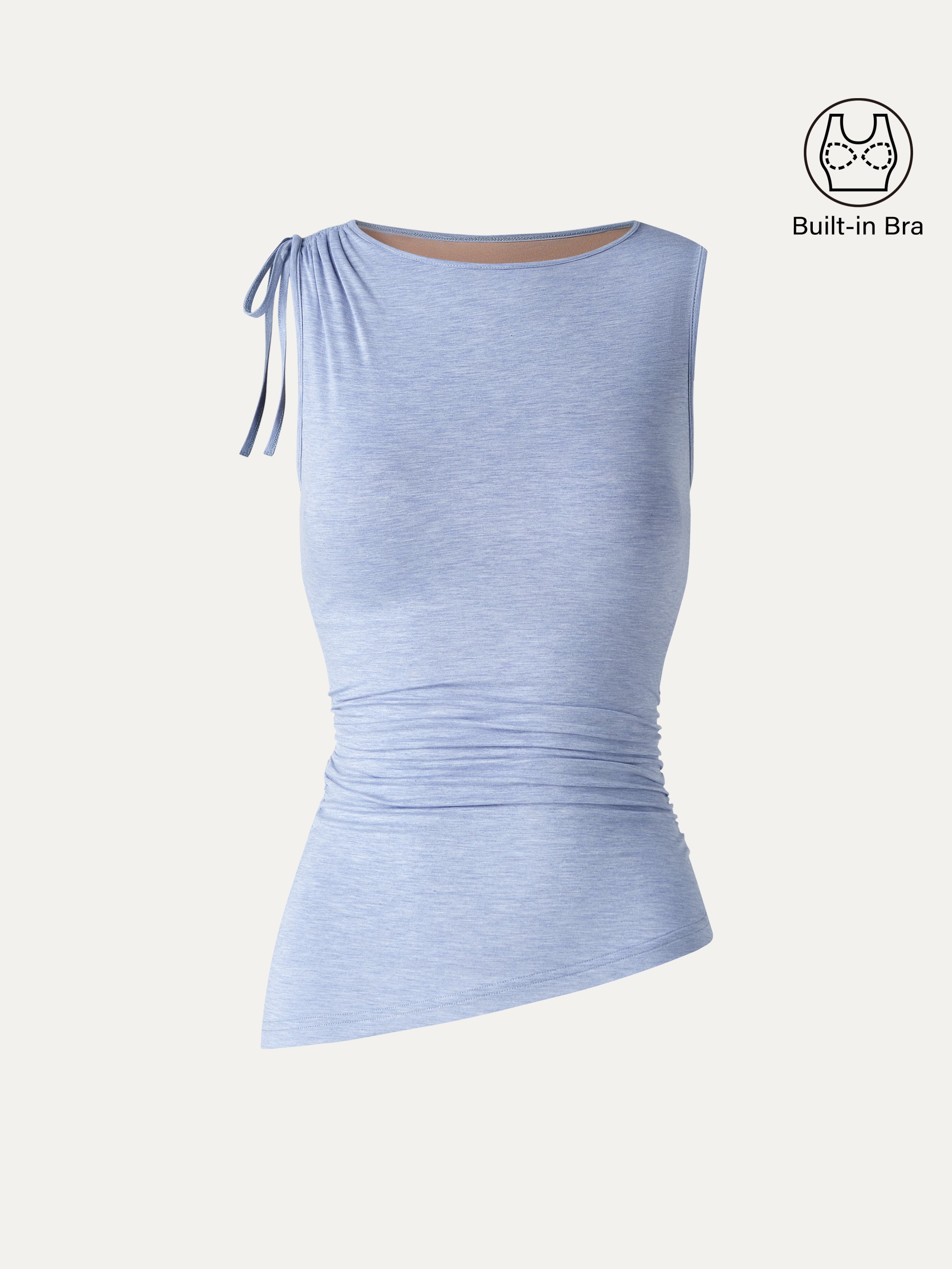 OGLmove Women's Bamboo Heathered Boatneck Ruched Bra Top