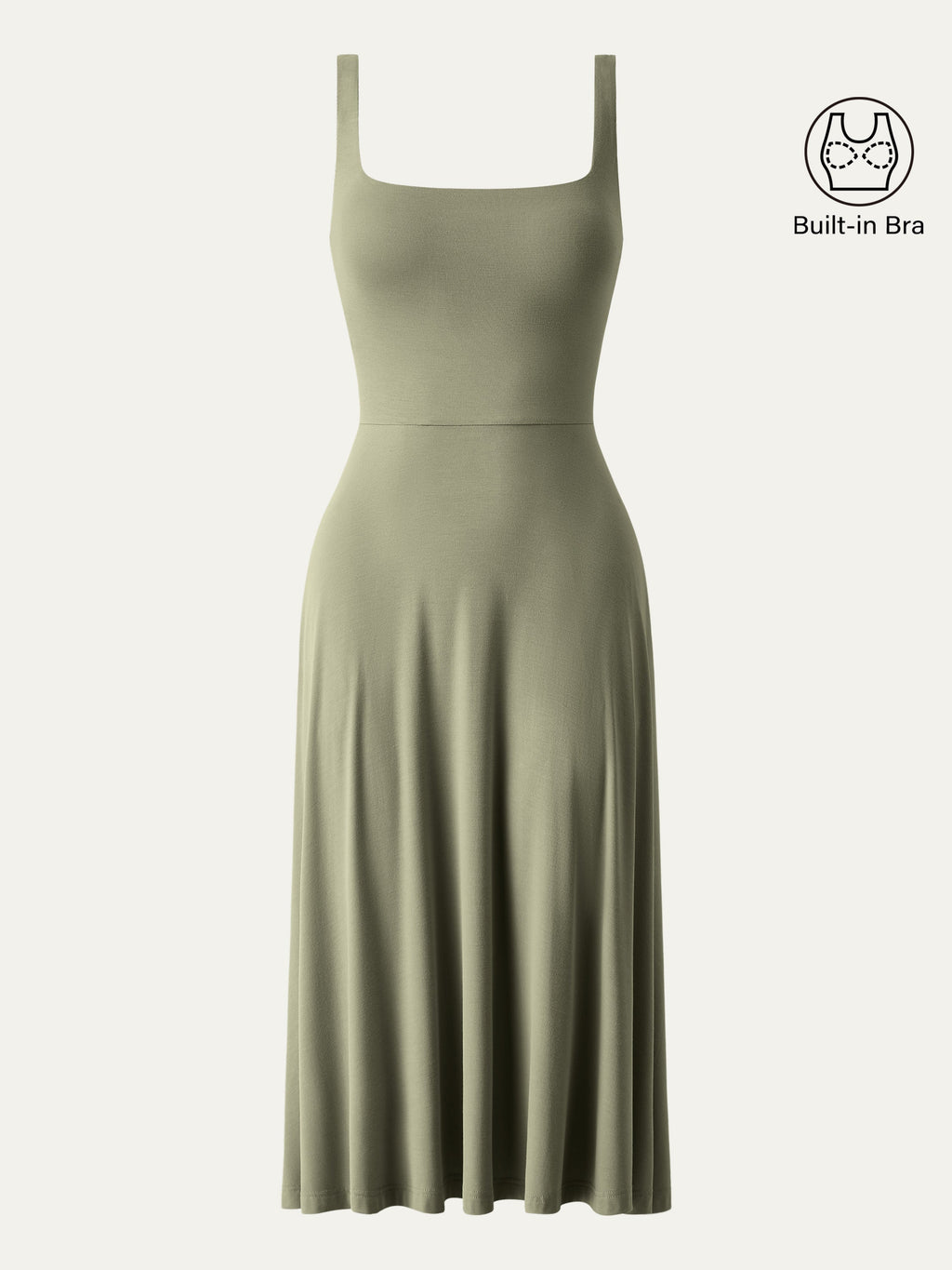 OGLmove Square Neck Flowy New Airy Bra Midi Dress