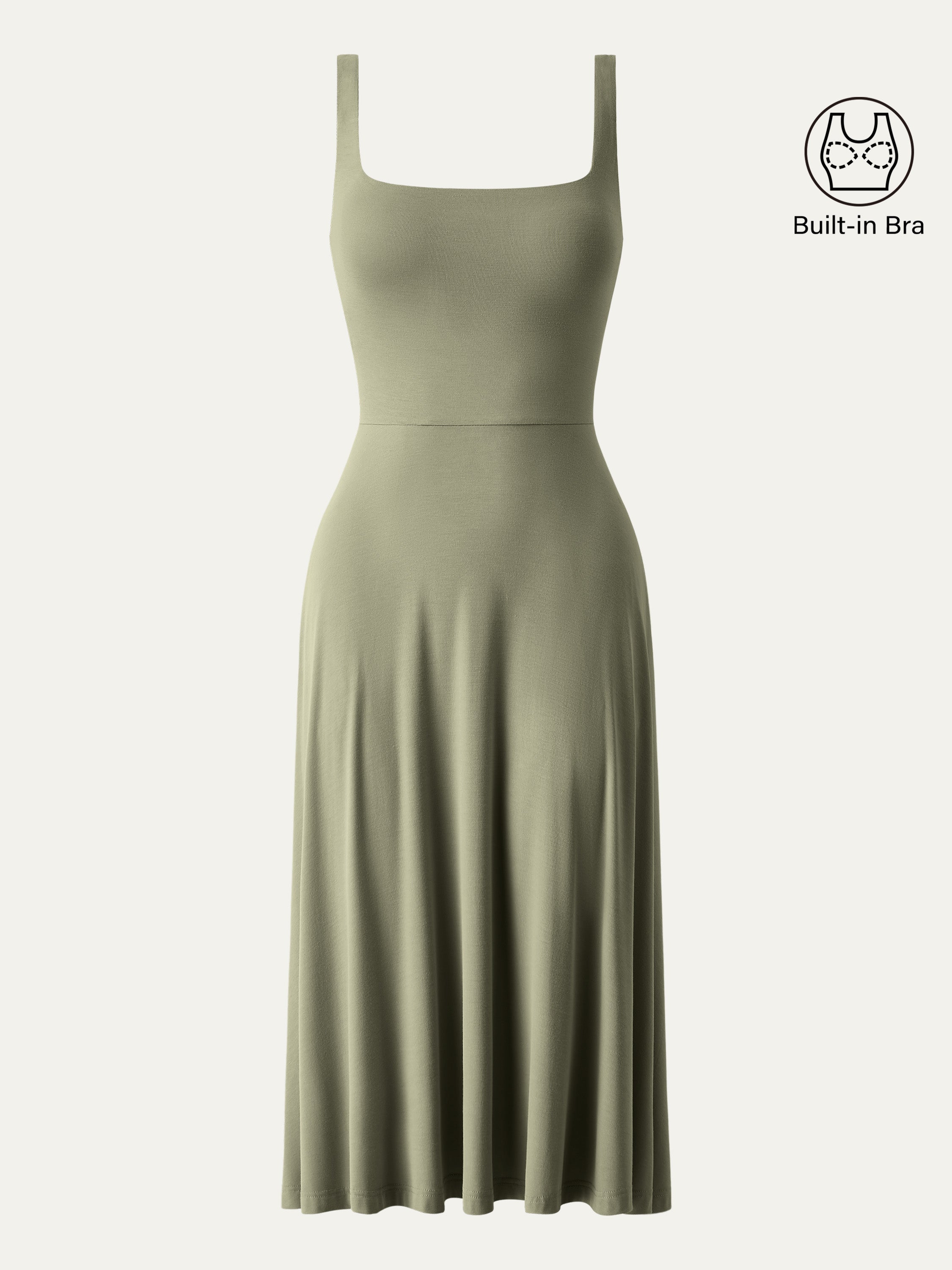 OGLmove Square Neck Flowy New Airy Bra Midi Dress
