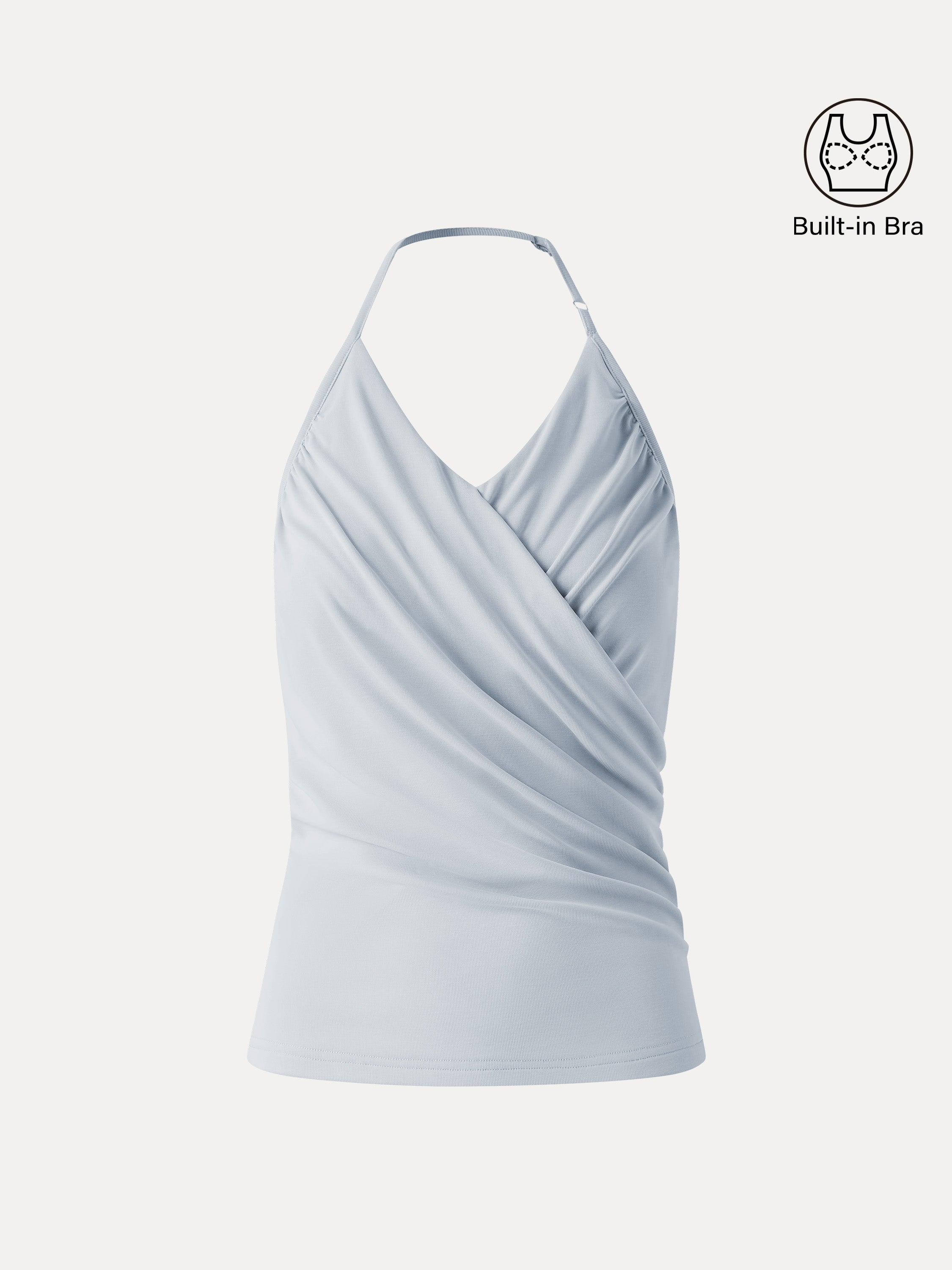 OGLmove Modal Halter Neck Surplice Ruched Bandless Bra Top
