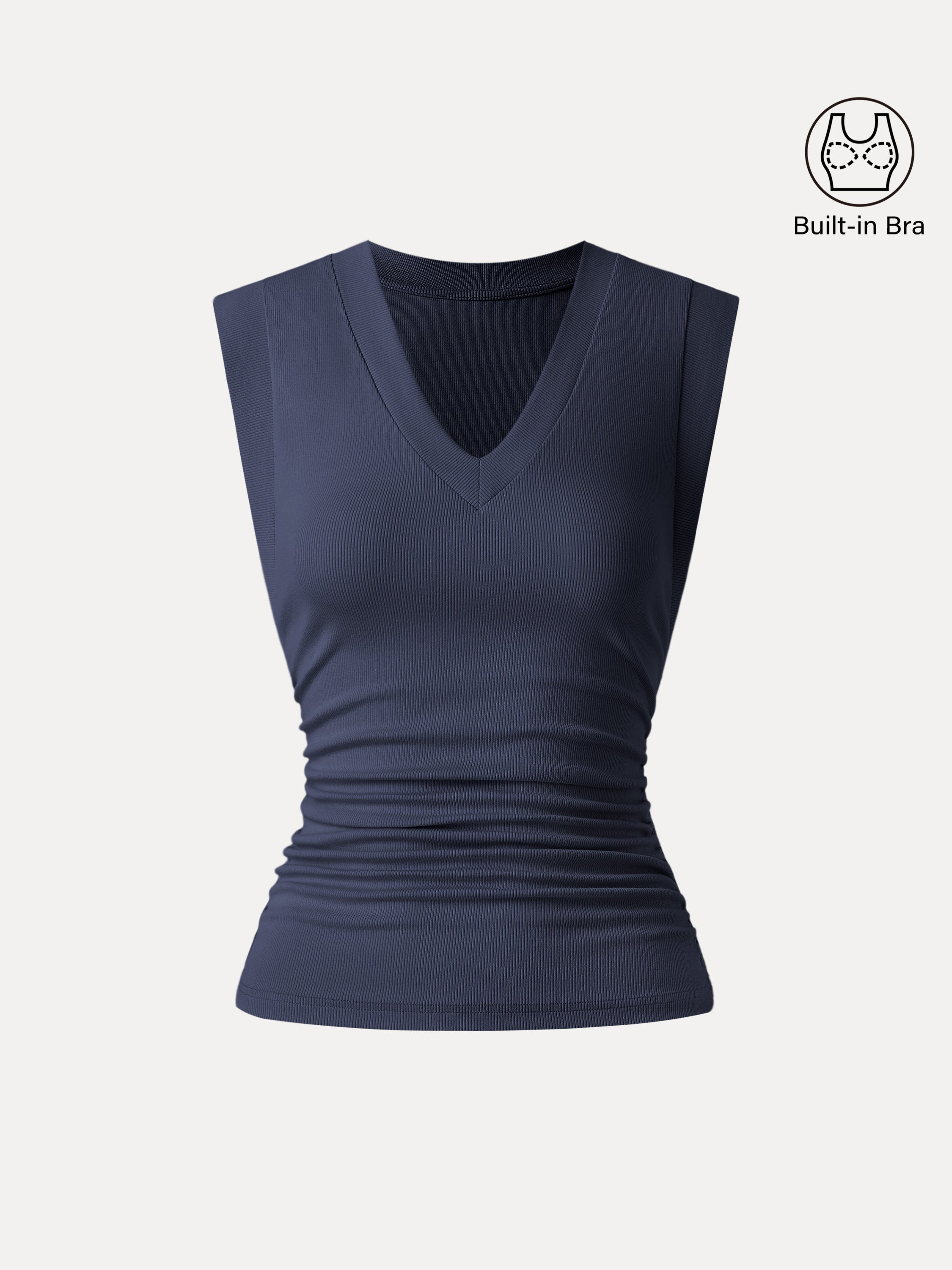 OGLmove Stretch Cotton V-Neck Side Ruched Muscle Bra Top