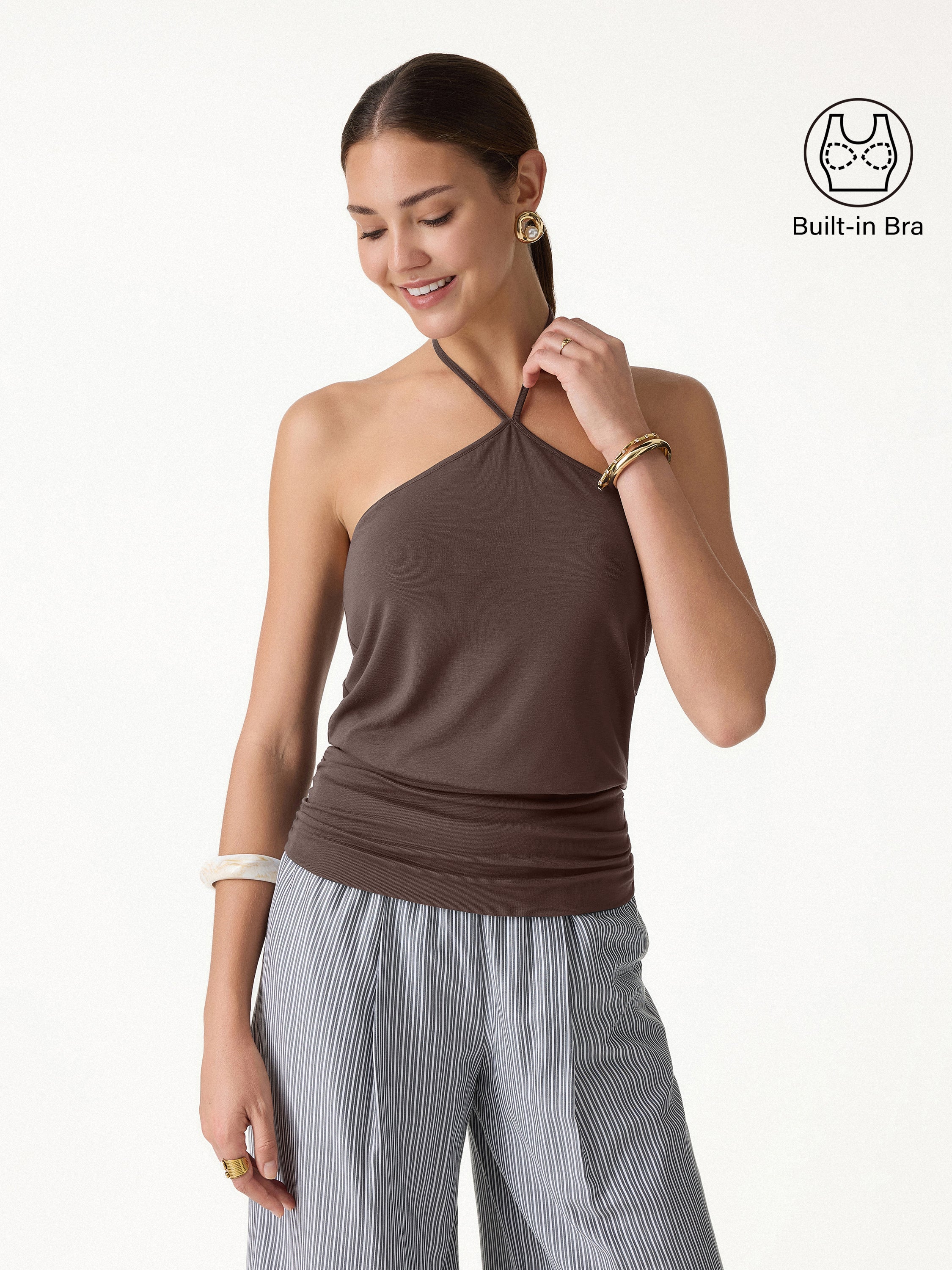OGLmove CoolTouch Halter Ruched Hem Bra Top