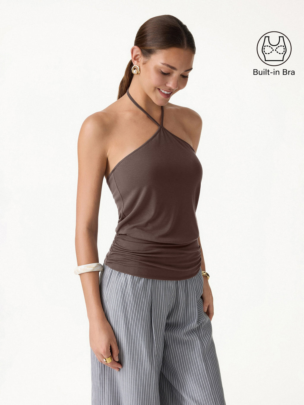 OGLmove CoolTouch Halter Ruched Hem Bra Top