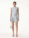 OGLmove Crew Neck Top and A-Line Pleated Shorts Set