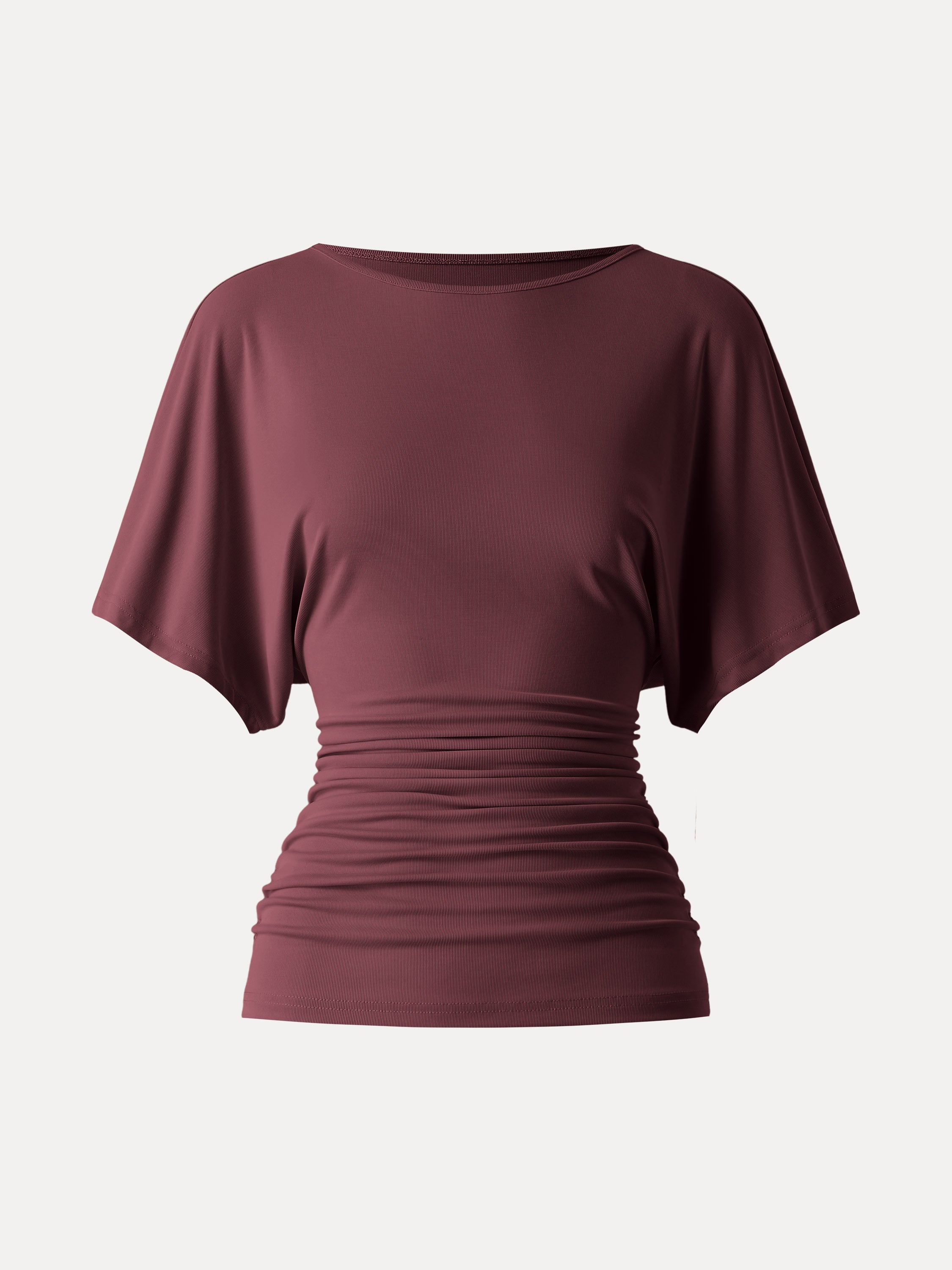 OGLmove Boatneck Batwing Sleeve Side Ruched Top