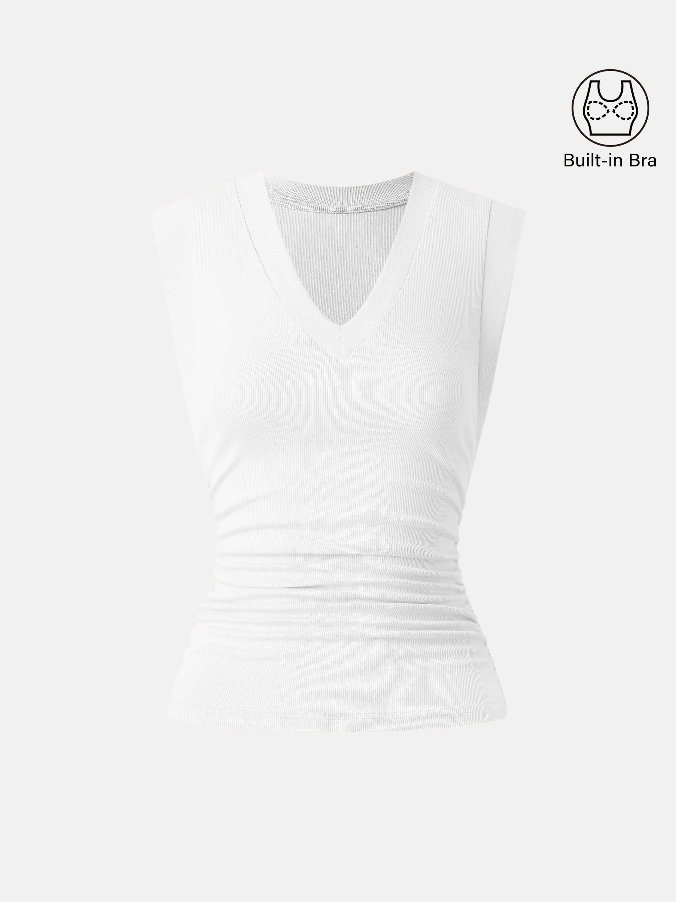 OGLmove Stretch Cotton V-Neck Side Ruched Muscle Bra Top
