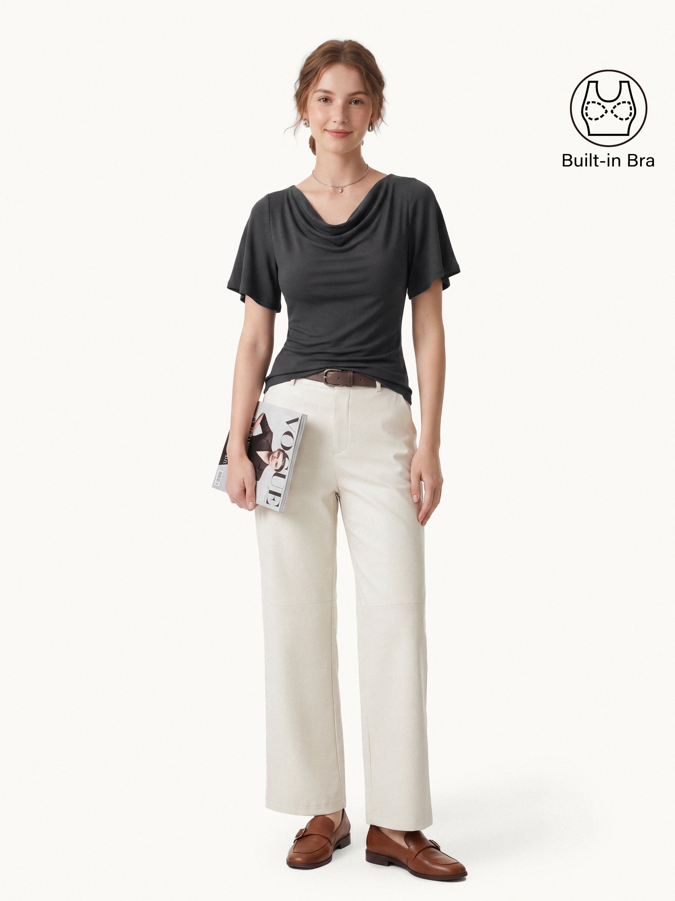 OGLmove Cowl Neck Flutter Sleeve Bra Top