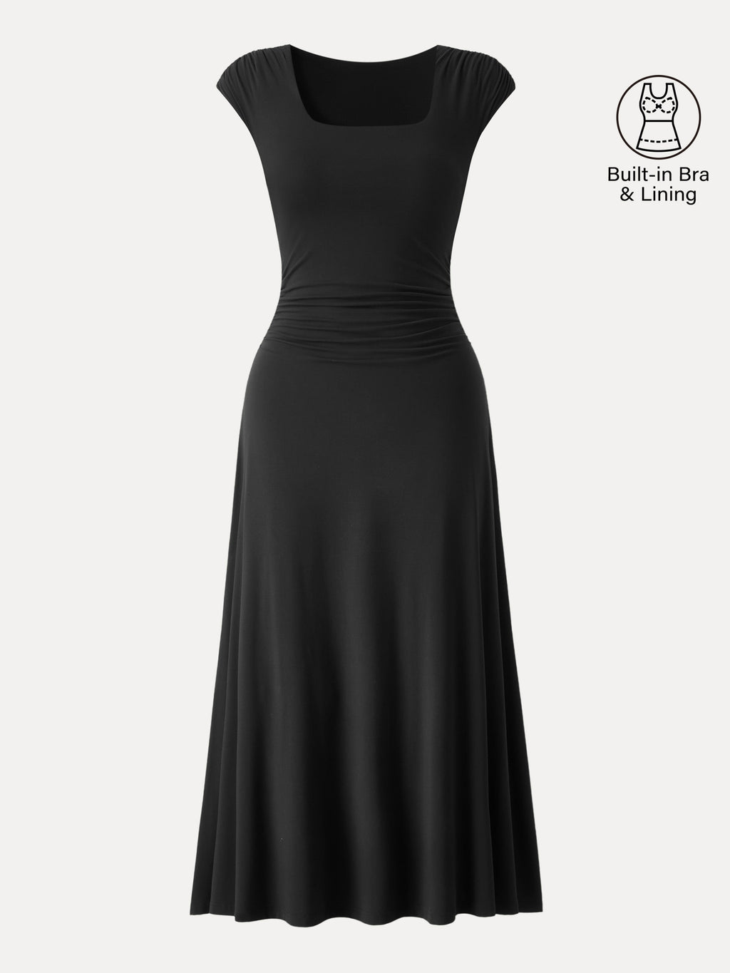 OGLmove Women's Cooling Square Neck Ruched Midi Bra Dress