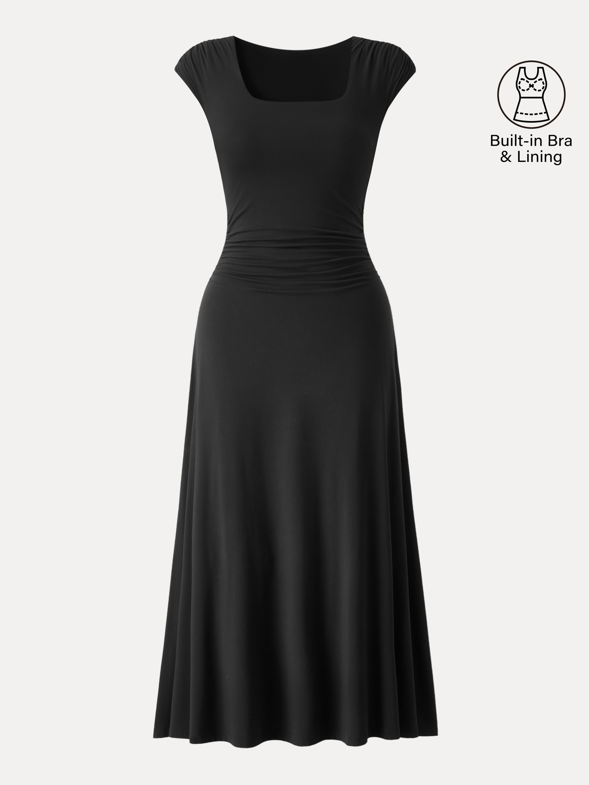 OGLmove Women's Cooling Square Neck Ruched Midi Bra Dress