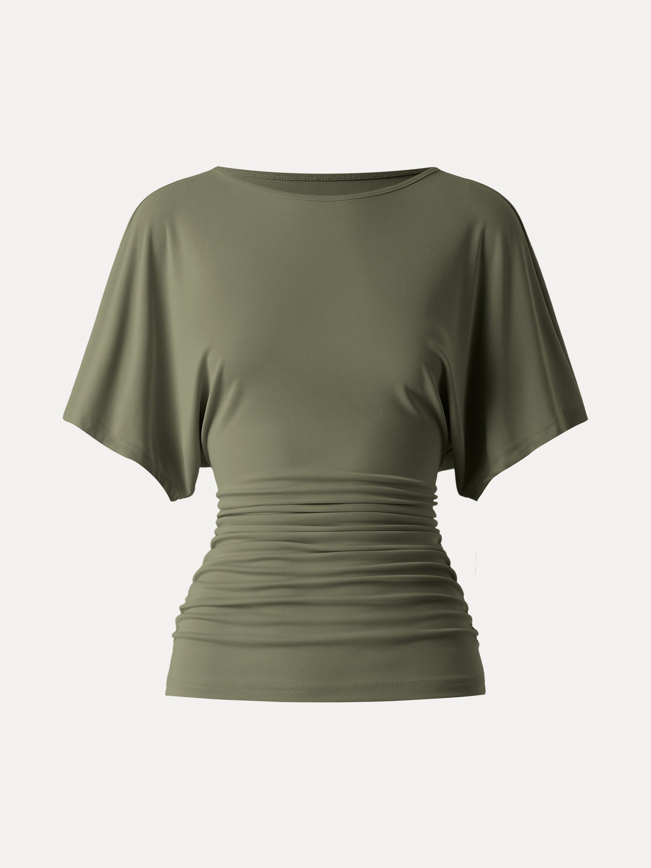 OGLmove Boatneck Batwing Sleeve Side Ruched Top